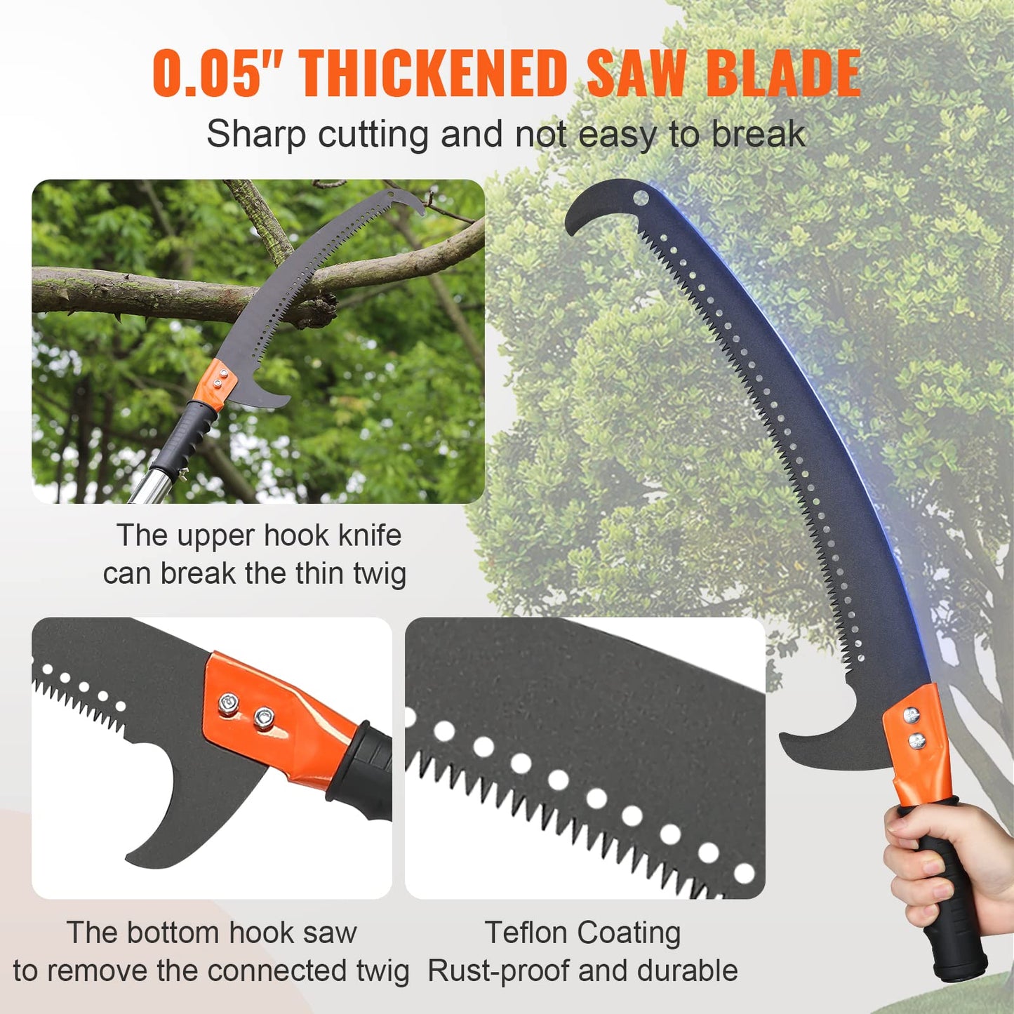 VEVOR Manual Pole Saw, 7.3-27 ft Extendable Tree Pruner, Sharp Steel Blade High Branches Trimming, Manual Branch Trimmer with Lightweight 8 Fiberglass Handles, for Pruning Palms and Shrubs