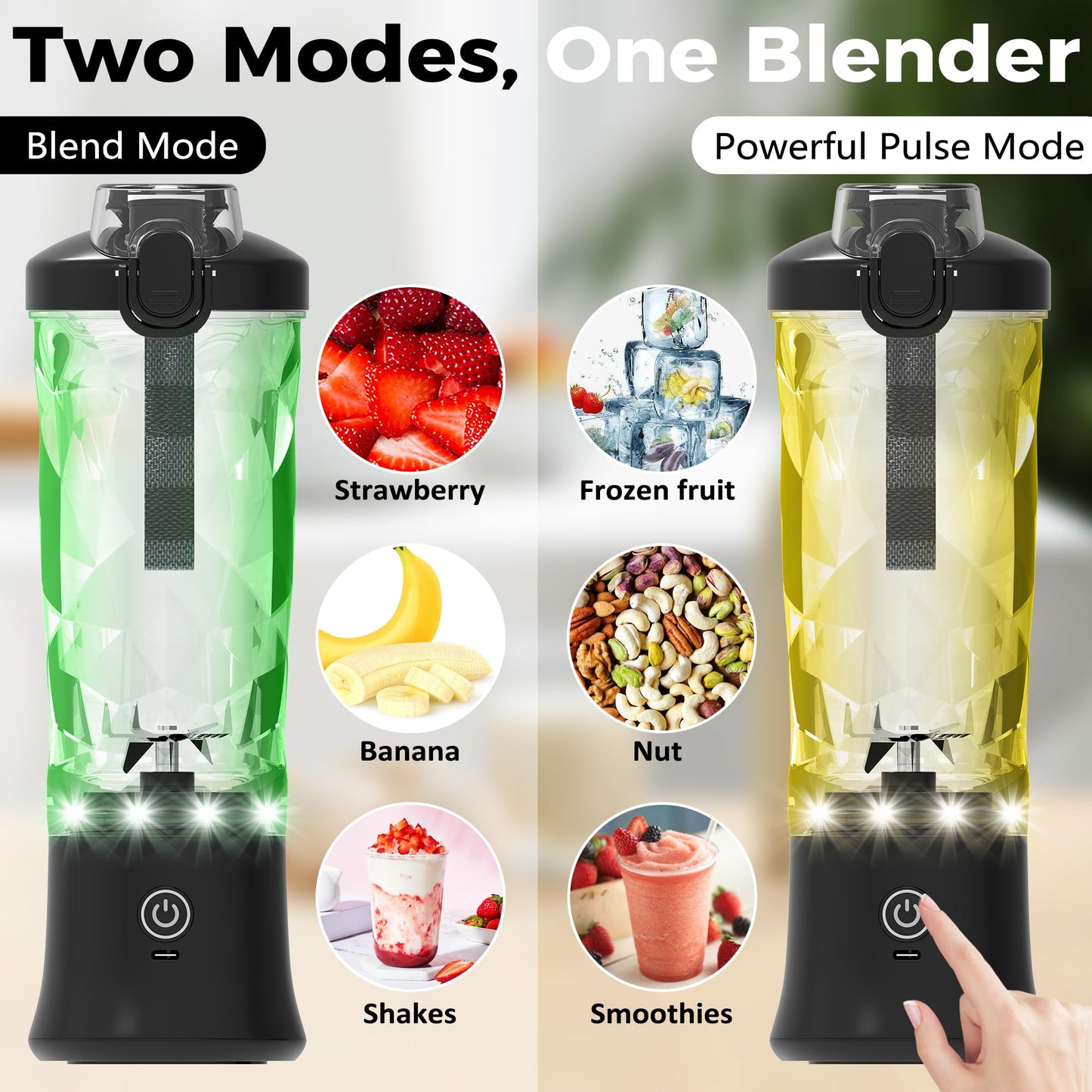 POSOSTO Portable Blender，270W Powerful Blender for Shakes and Smoothies，Personal Size Blender 6 Blades,20 Oz Mini Blender Cup with Travel Lid and USB Rechargeable for Office,Gym,Kitchen（Black）