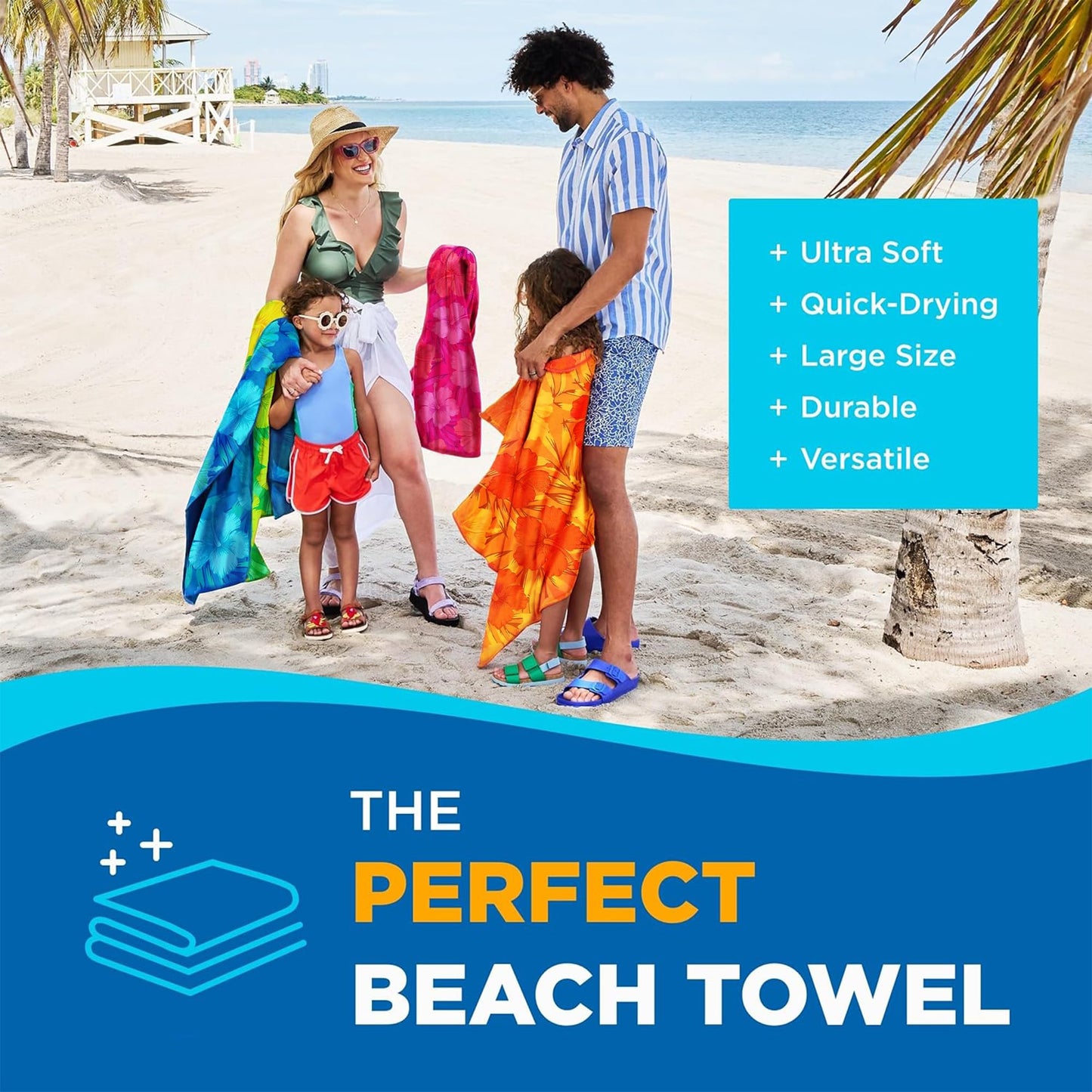 Kaufman - Colorful Hibiscus Beach Towels | 100% Cotton with Ends Hemmed | 30" x 60" | Colorful Soft & Absorbent Pool Towels for Adults and Kids | Fiber Reactive | 4 Pack