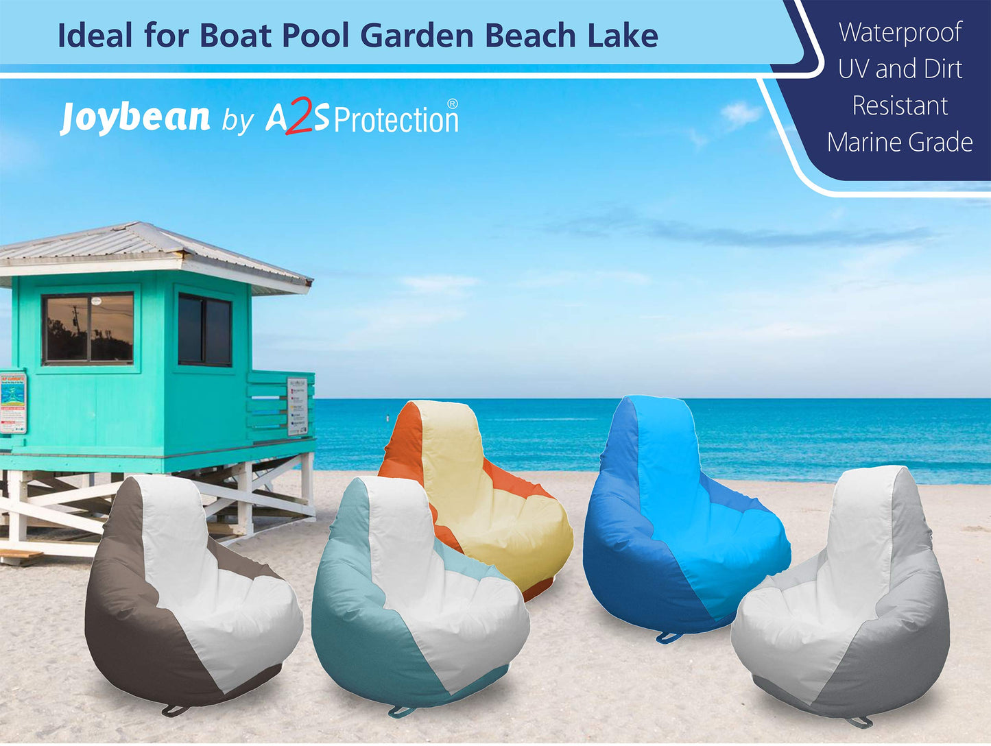 JoyBean Outdoor Bean Bag Chair - Water Resistant Marine Vinyl Ideal for Yacht Boat Pool Patio Garden Marine - Lawn Chair - Patio Furniture - for Adults Teens Kids (Medium, White/LightGray)