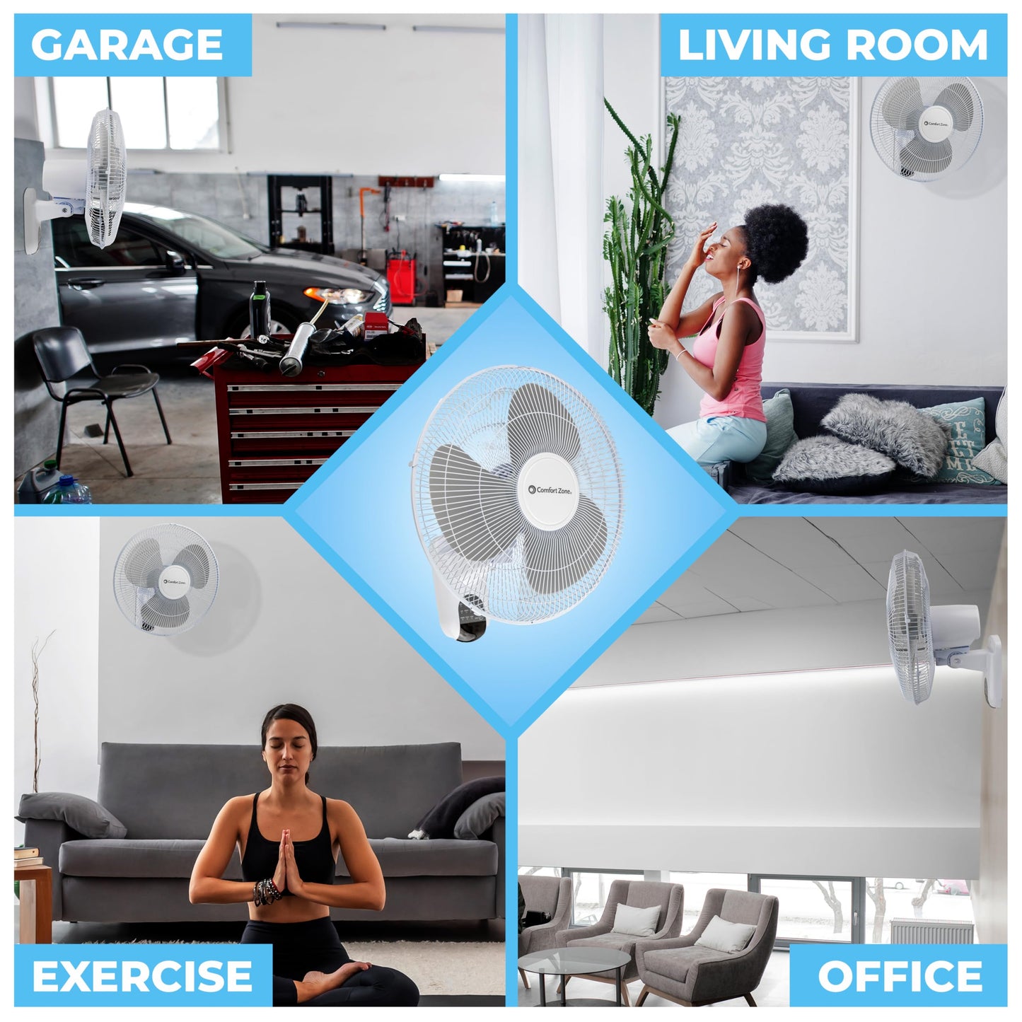 Comfort Zone 16" Quiet 3-Speed Wall Mount Fan with Remote Control, Timer and Adjustable Tilt, Ideal for Home, Bedroom, Gym & Office, CZ16WR