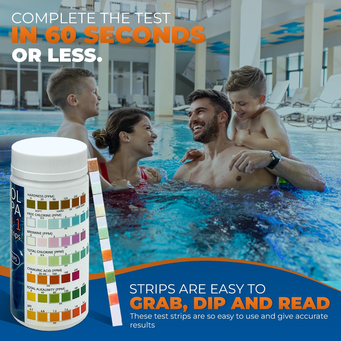 7-in-1 Pool Test Strips - 150 Pool Water Chemical Test Strips - Super Easy to Use - Results in Seconds - Great for Pools, Spas & More! Test pH, Chlorine, Alkalinity, Bromine, Hardness, Cyanuric Acid