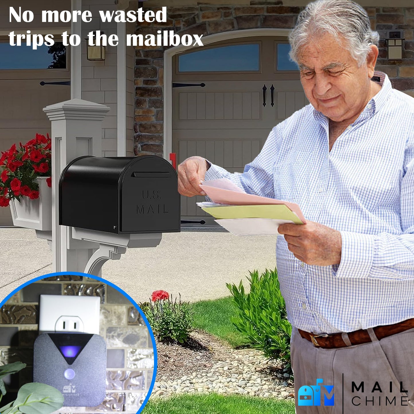 Mail Chime: Mail Alarm - Long Range (500 ft) Wireless Mailbox Alert - LED Light and Sound Alerts 20 Year Proven Brand