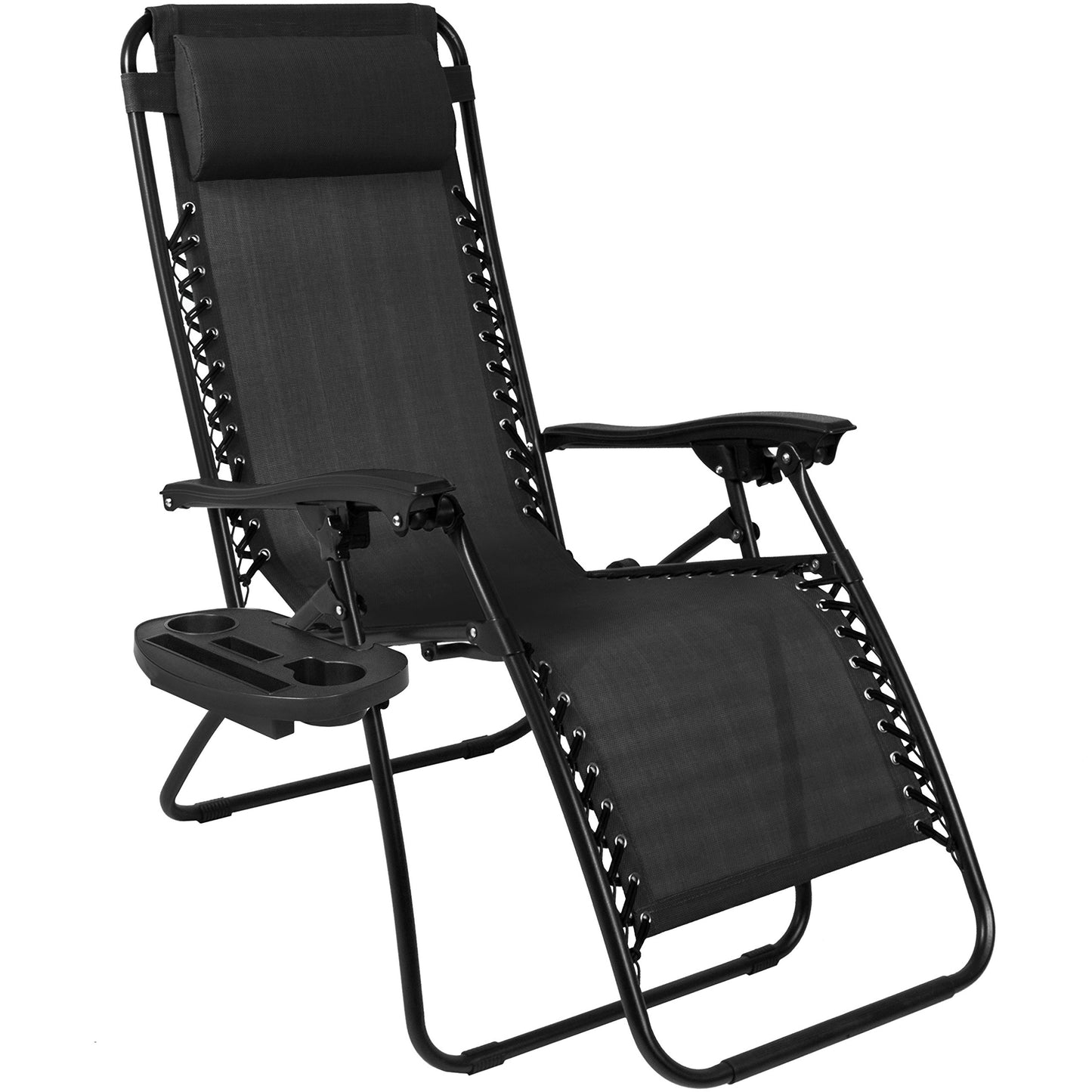 Best Choice Products Set of 2 Adjustable Steel Mesh Zero Gravity Lounge Chair Recliners w/Pillows and Cup Holder Trays, Black