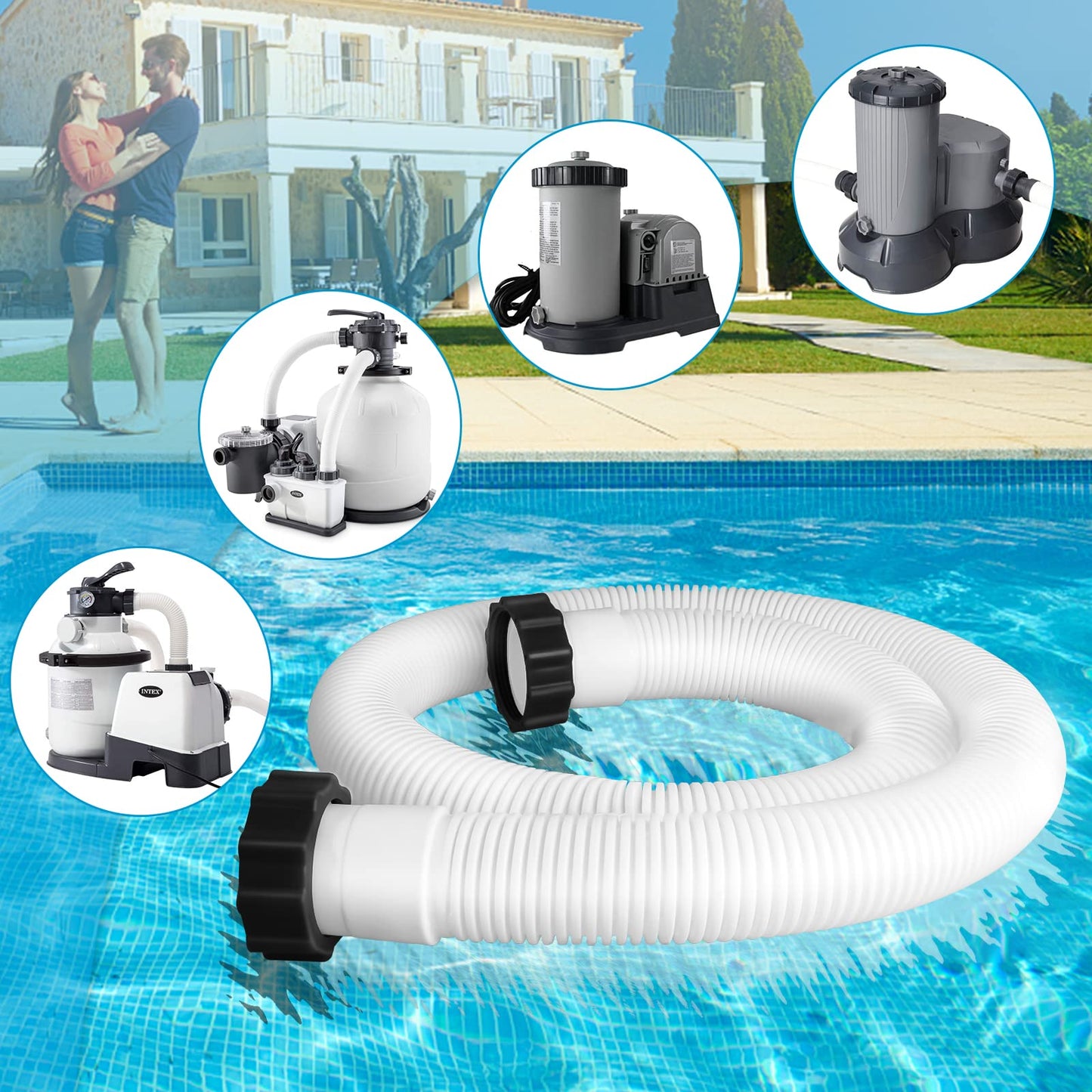 2 Pcs Pool Hoses for Above Ground Pools 1 1/2 Inch Diameter 59" Long Pool Pump Hose Replacement Pool Hose Filter Pump Hose Accessories