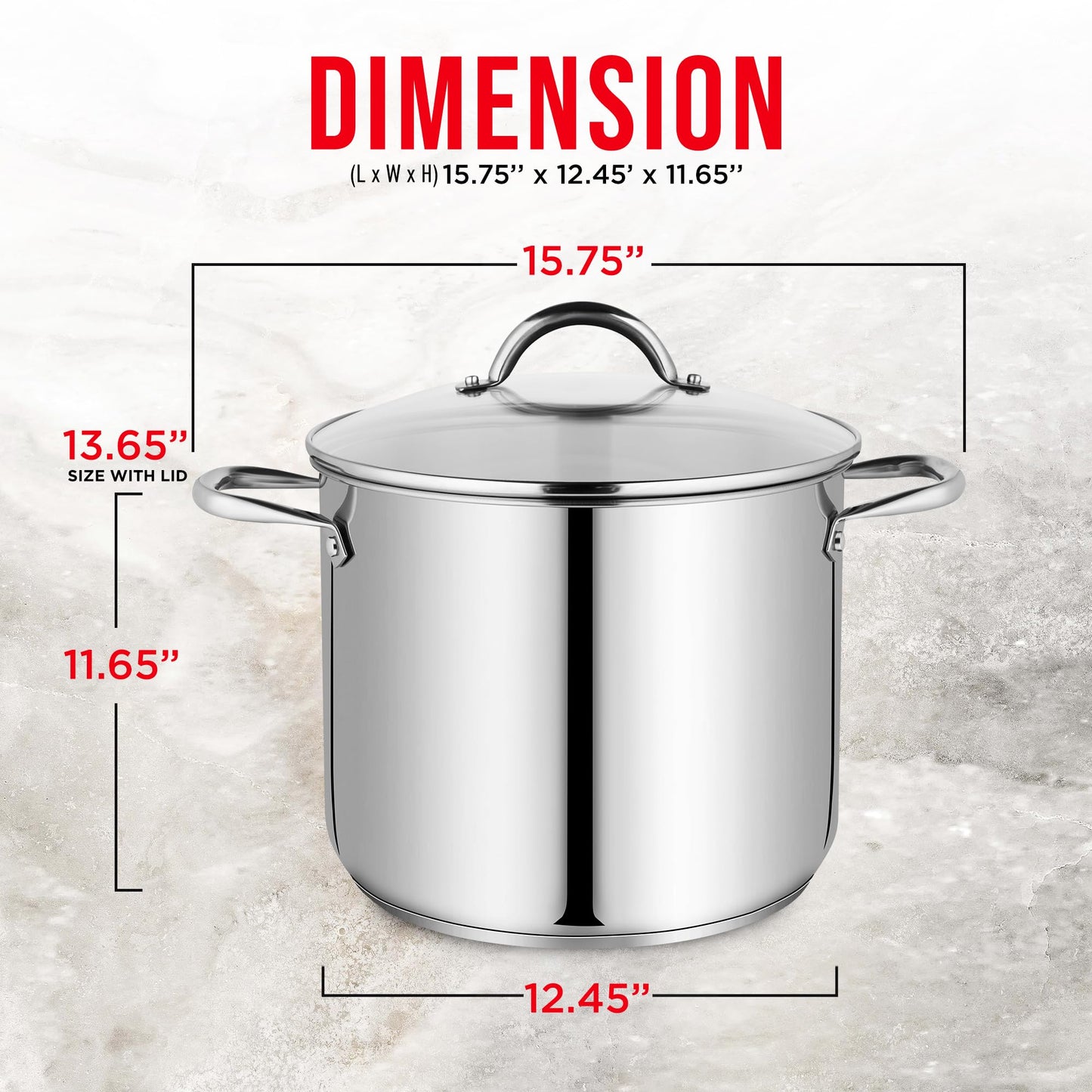 Bakken-Swiss Deluxe 20-Quart Stainless Steel Stockpot w/Tempered Glass See-Through Lid - Simmering Delicious Soups Stews & Induction Cooking - Exceptional Heat Distribution - Heavy-Duty & Food-Grade