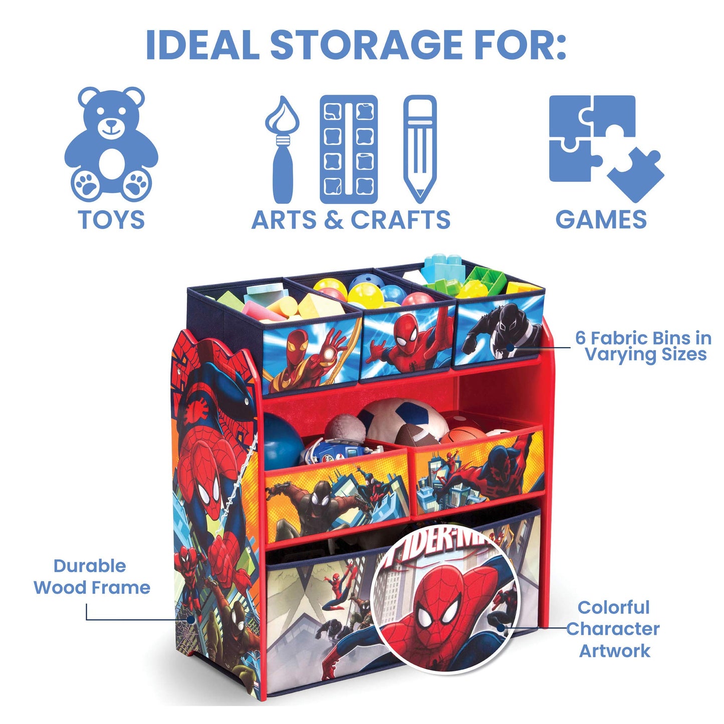 Delta Children Multi-Bin Toy Organizer, Marvel Spider Man