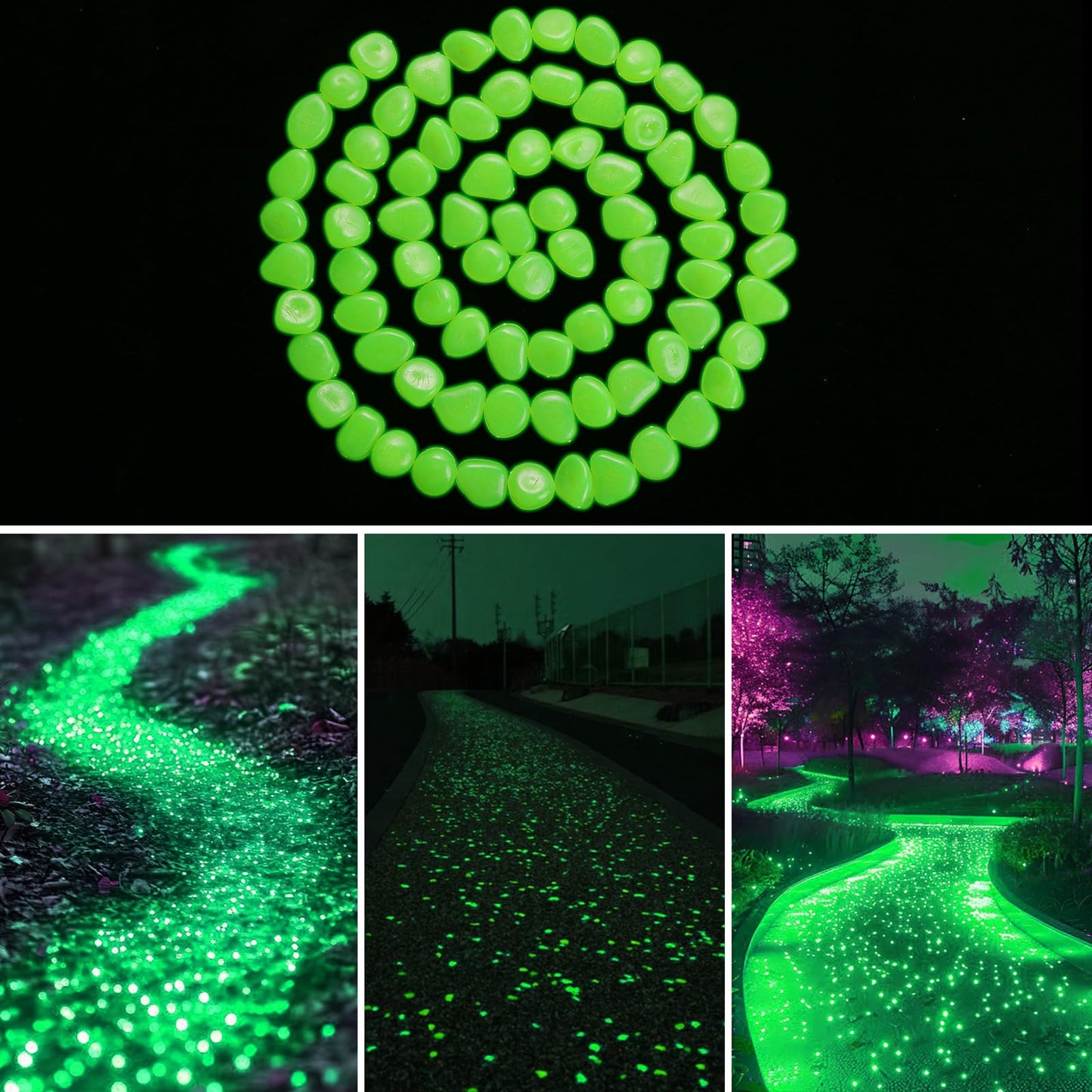 TOSAMZOO 100 PCS Glow in The Dark Garden Pebbles Stones Rocks, Glowing Rocks for Outdoor Decor, Garden Lawn Yard, Aquarium, Walkway, Fish Tank, Pathway (Green)