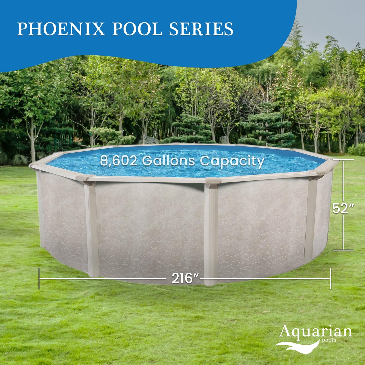 Aquarian Phoenix 18' x 52" Steel Frame DIY Family Size Above-Ground Backyard Pool – Pool Only (Accessories Sold Separately)