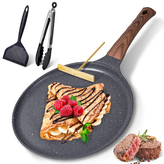 AOSION 11 inch Crepe Pan Nonstick Dosa Tawa Pan,Ceramic Coating Skillet Pan,Tortilla Pan for Pancake Omelette Steak Frying Egg with Ergonmic Handle,For All Stoves