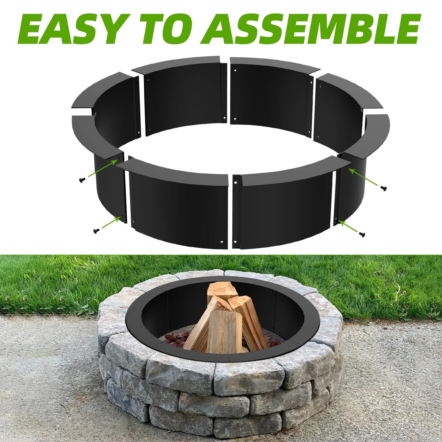 Poolergetic 48 inch Inner Fire Pit Ring, 52 inch Outer Large Round Steel Fire Pit Ring Insert Metal Fire Ring for Outdoor, Heavy Duty Fire Pit Ring Liner Rim