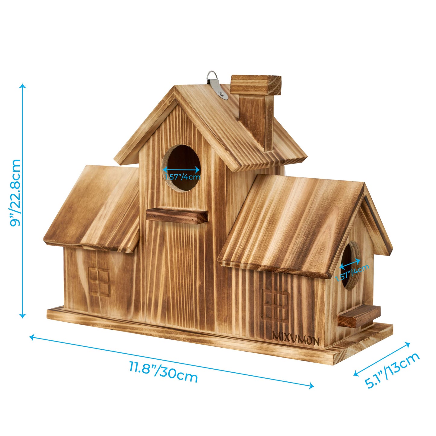 MIXUMON Bird Houses for Outside, Outdoor 3 Hole Bird House Room for 3 Bird Families Bluebird Finch Cardinals Hanging Birdhouse for Garden (Style 1)