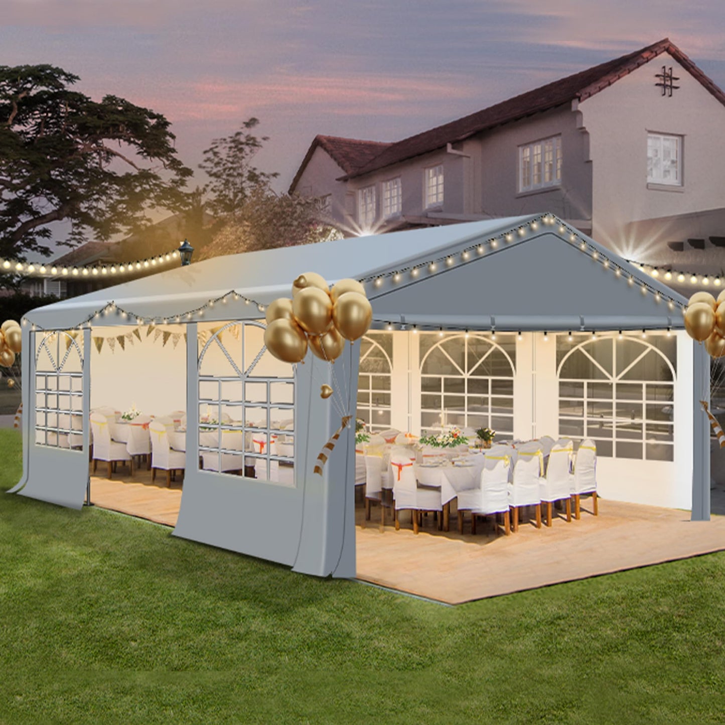 QZEN 20'x20' Canopy Party Tent, Heavy Duty Wedding Tent with Removable Sidewall & 4 Sand Bags, Outdoor Event Tent for Wedding, Birthday Party (20' x 20')