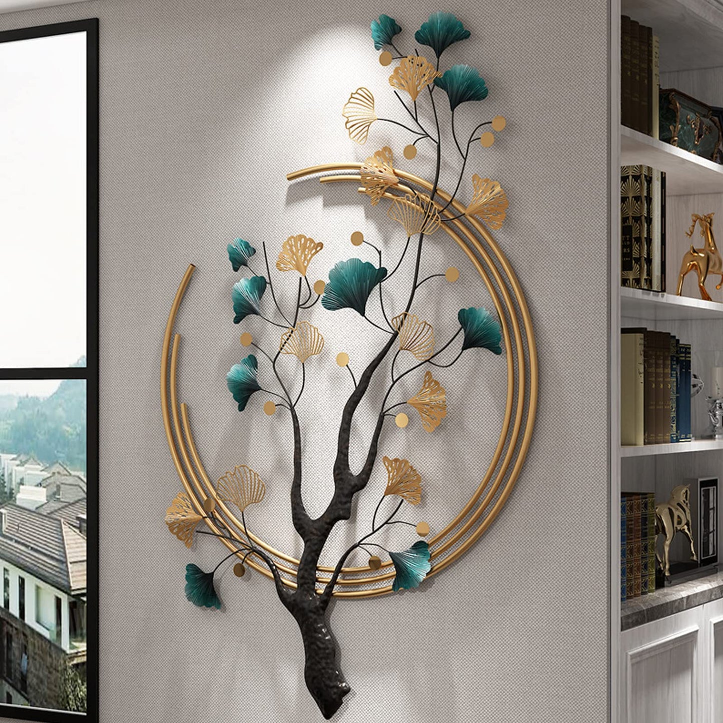 Umbifa Metal Wall Decor Art,Large Metal Wall Decor 52.7 in * 32.7in Ginkgo Leaf 3D Wall Sculpture Metal Wall Art Decor for Living Room Porch Room Bedroom Modern