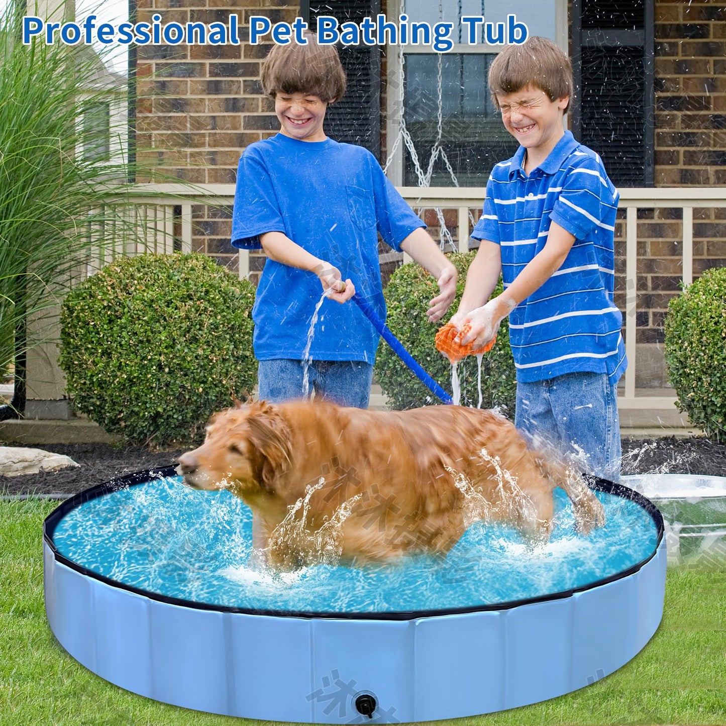 Thecvia Foldable Dog Pool with RGB Lights, Kiddie Pool for Toddlers 1-3, 64" Blue Pet Bathing Tub, Swimming Pool for Kids, Collapsible Kids Pool for Backyard, 1 2 3 4 5 6 7 8 12+ Years Old Toddler Toy