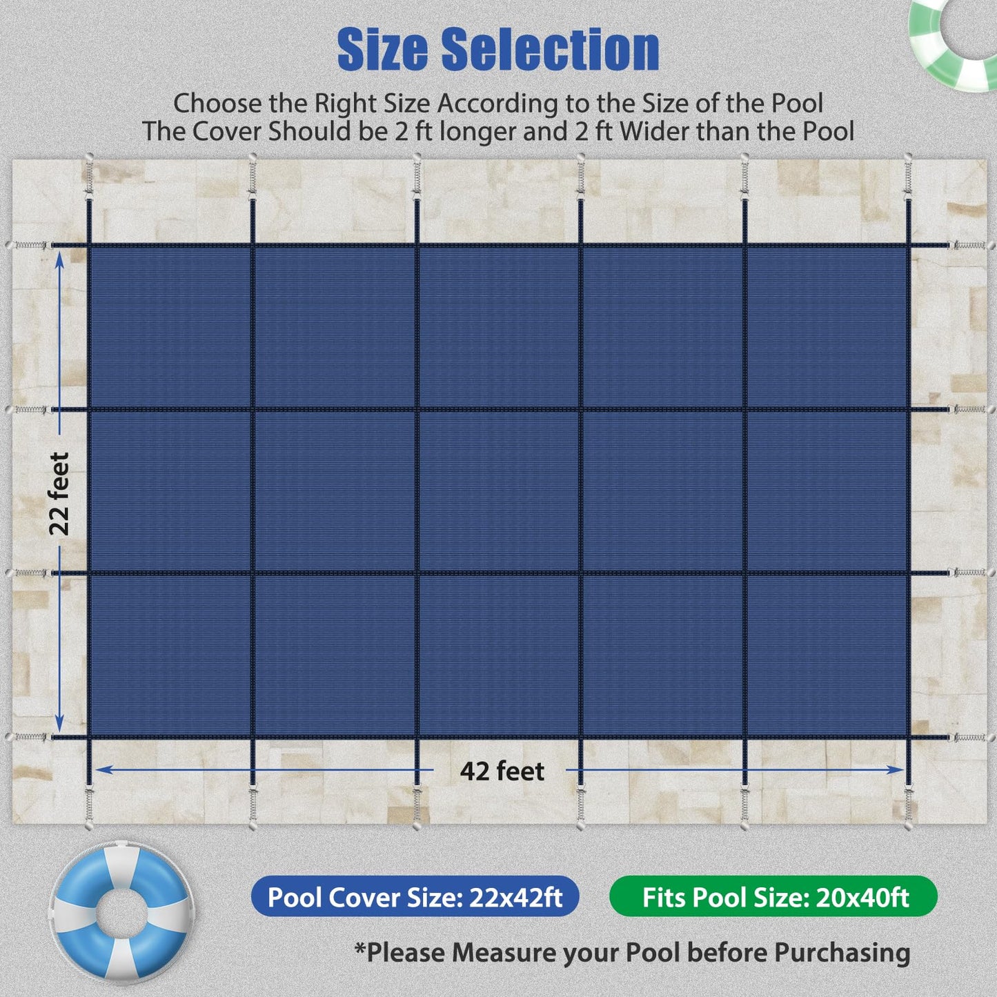 Inground Pool Cover Safety Fits Rectangle Swimming Pool, Mesh Solid Pool Cover for Inground Pools,Winter Pool Safety Cover Includes Safety Net and Installation Tools Blue (Blue, Fits 20x40ft Pools)