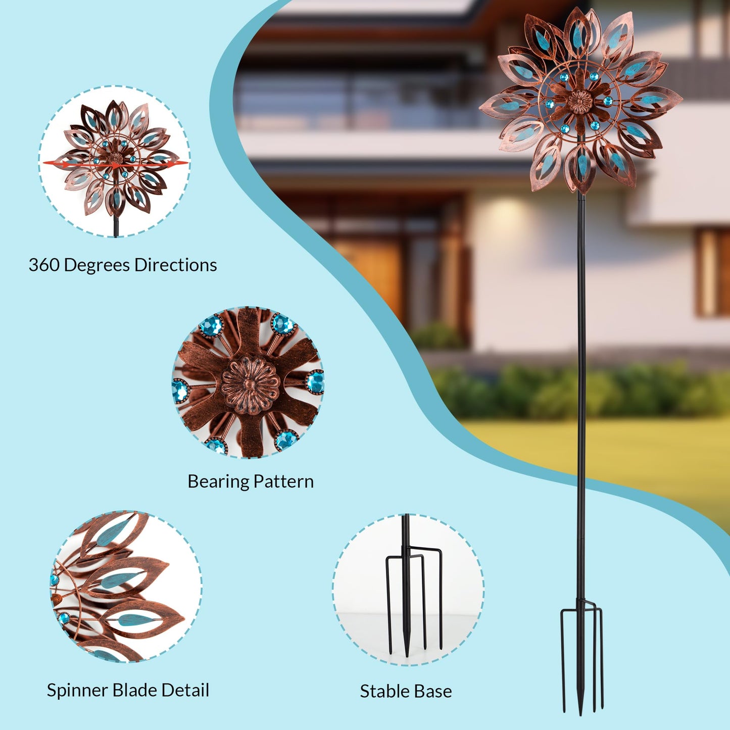 Wind Spinners for Outdoor Yard Decor, 360 Degrees Swivel Outdoor Metal Wind Spinner, 62" Wind Sculptures Garden Decor for Patio Lawn Yard
