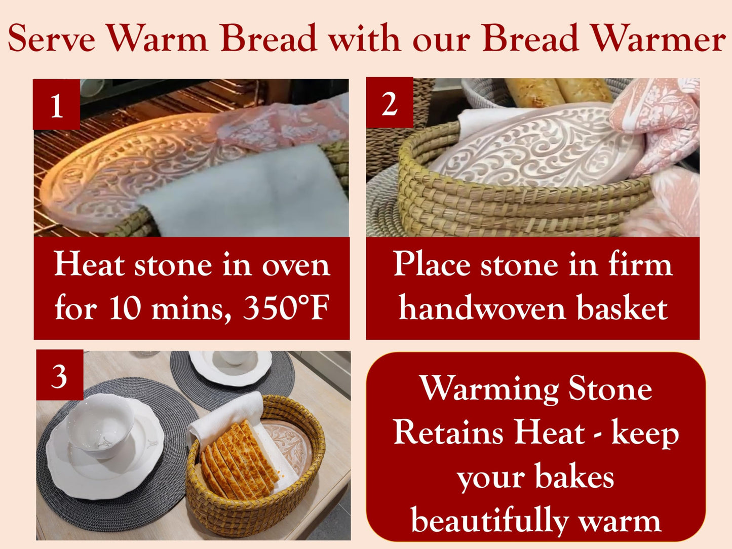 Bread Warmer Basket with Stone - Bread Baskets for Serving Tortilla, Sourdough, House Warming Gifts New Home, Terracotta, Bakers Gift for Kitchen, Bread Maker Women, Men, Birthday, Hostess Farmhouse