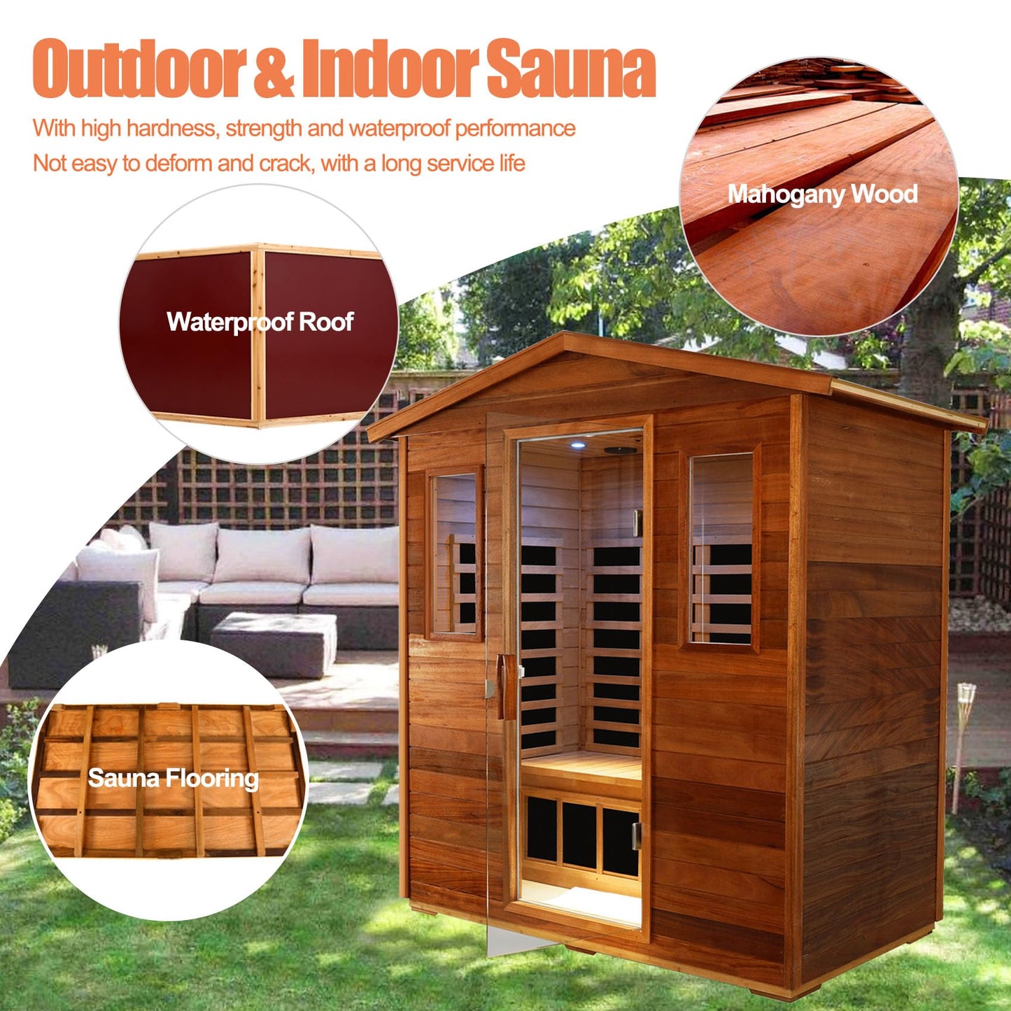 SALUSHEAT 3 Person Sauna Outdoor Sauna Far Infrared Saunas Low EMF Infrared Sauna for Home 1950W Indoor Sauna Mahogany Wooden Sauna Spa with Beauty Red Light, Foldable Seat, Headrest, Bluetooth