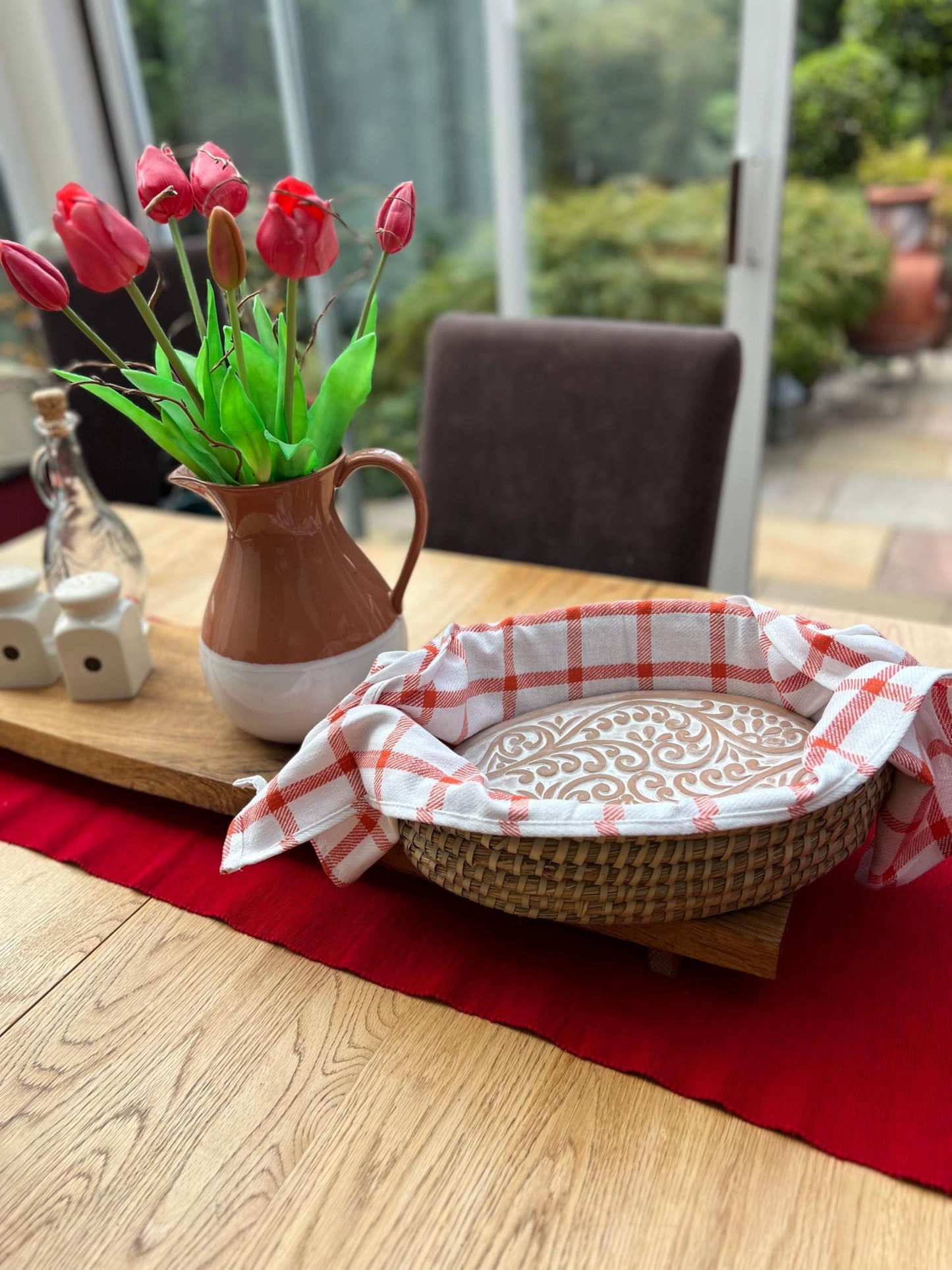 Bread Warmer Basket with Stone - Bread Baskets for Serving Tortilla, Sourdough, House Warming Gifts New Home, Terracotta, Bakers Gift for Kitchen, Bread Maker Women, Men, Birthday, Hostess Farmhouse