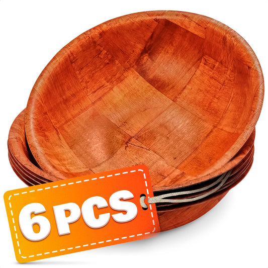 6Pcs Wooden Salad Bowl Set - Decorative Bowls for Kitchen Large Serving Bowls for Entertaining Small Snack Bowls Set Soup - 8 Inch Fruit Bowl for Kitchen Counter Salad Bowls Christmas Serving Bowl Set