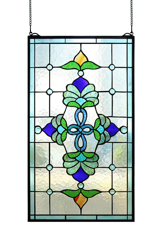 Yogoart Tiffany Style Stained Glass Window Panels 15 Inch Wide by 26 Inch Height Transom Window Panels Hanging