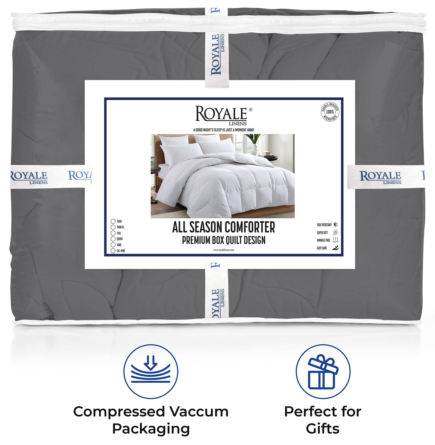 ROYALE Twin XL Comforter - All Season Down Alternative Bedding Comforter - Lightweight Quilted Comforter with Corner Tabs - Soft Luxury Hotel Comforter - Box Stitched Duvet Insert (Twin XL, Charcoal)