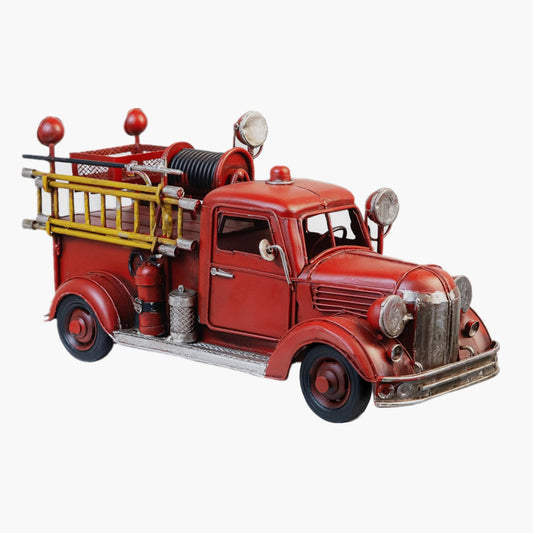 PARSAHO Collectible-Vehicles Vintage Diecast Truck Model Retro Metal Mack Fire Truck Engine Miniature Vehicles Fire Fighting Truck Decor Home Antique Truck Decor Automotive Decor