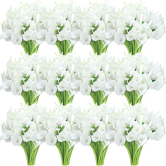 Crowye 100 Pcs Artificial Calla Lily Flower 14 Inch Calla Lily Bridal Wedding Bouquet Real Touch Flower Faux Calla Lilies Flower for Bride Wedding DIY Gift Home Decor(White)