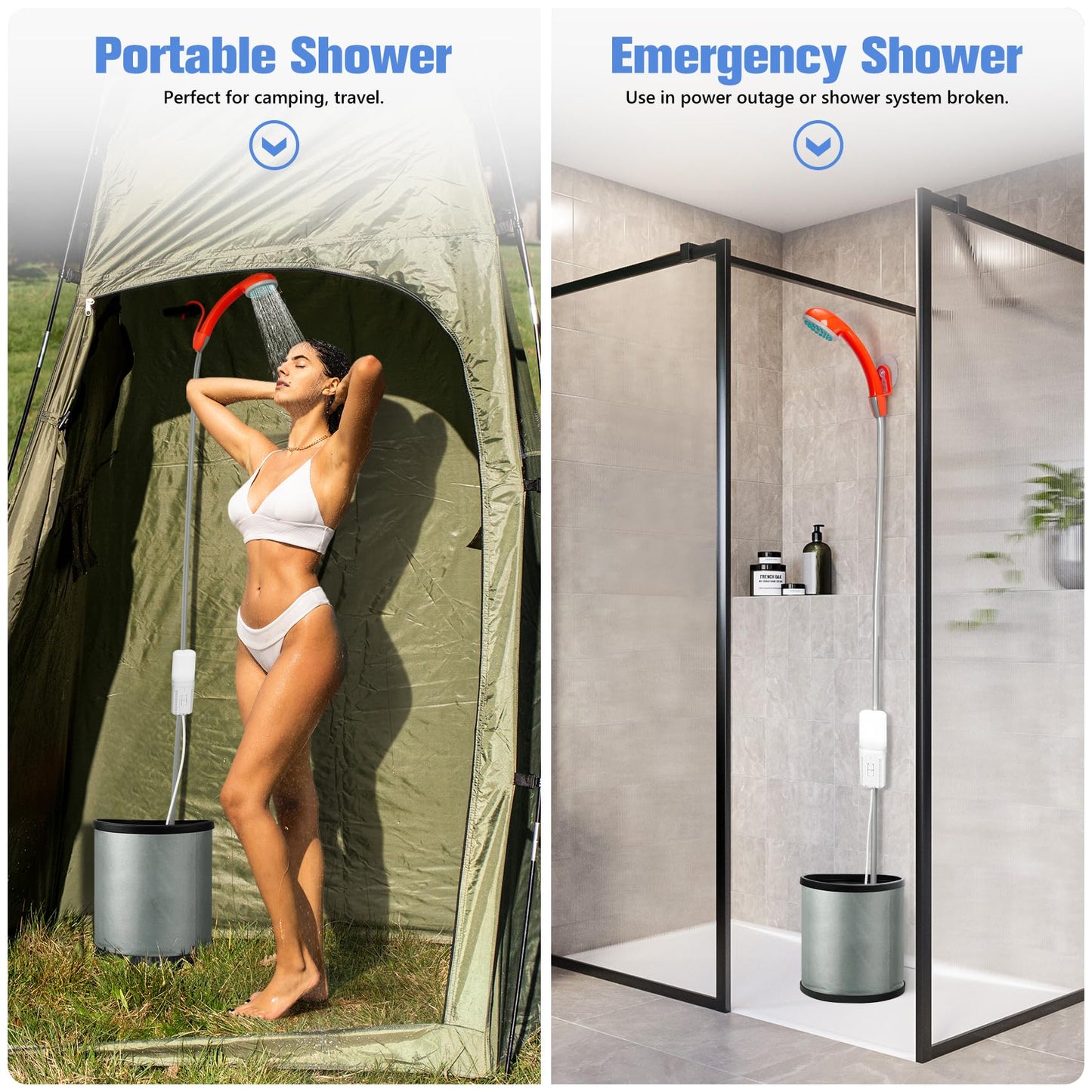 SPACEREST Portable Shower, Camping Shower with 4400mAh Rechargeable Battery, Portable Shower for Camping, Electric Outdoor Shower Head with LED Camping Light, Shower Pump for Hiking, Traveling