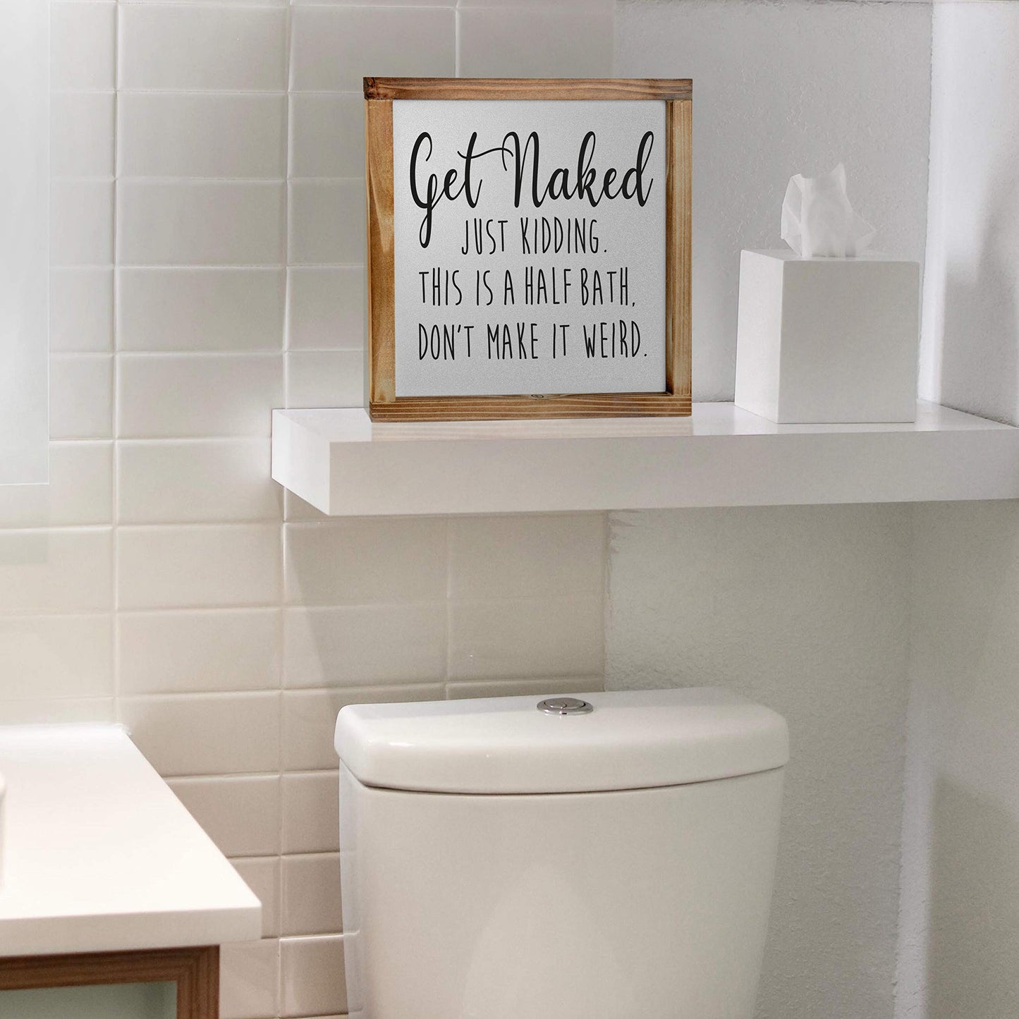 Get Naked Sign For Bathroom Decor Wall 12x12 Inch - Rustic Bathroom Get Naked Just Kidding This is a Half Bath, Bathroom Signs Decor Farmhouse