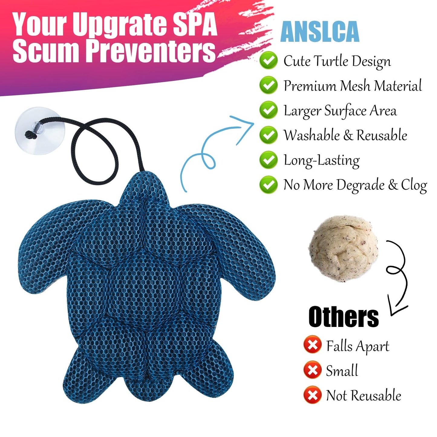 ANSLCA Hot Tub Scum Absorber, Scum Turtle Hot Tub Cleaner Hot Tub Sponges to Soak up Oils- Must Have Hot Tub Accessories for Adults Hot Tub Scum Sponge- Keeps Your Hot Tub Water Clean and Clear