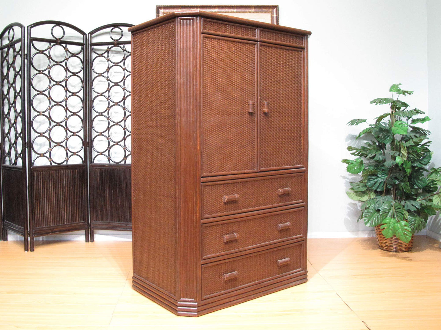 kingrattan.com Rattan and Wood TV Armoire Cabinet Drawer