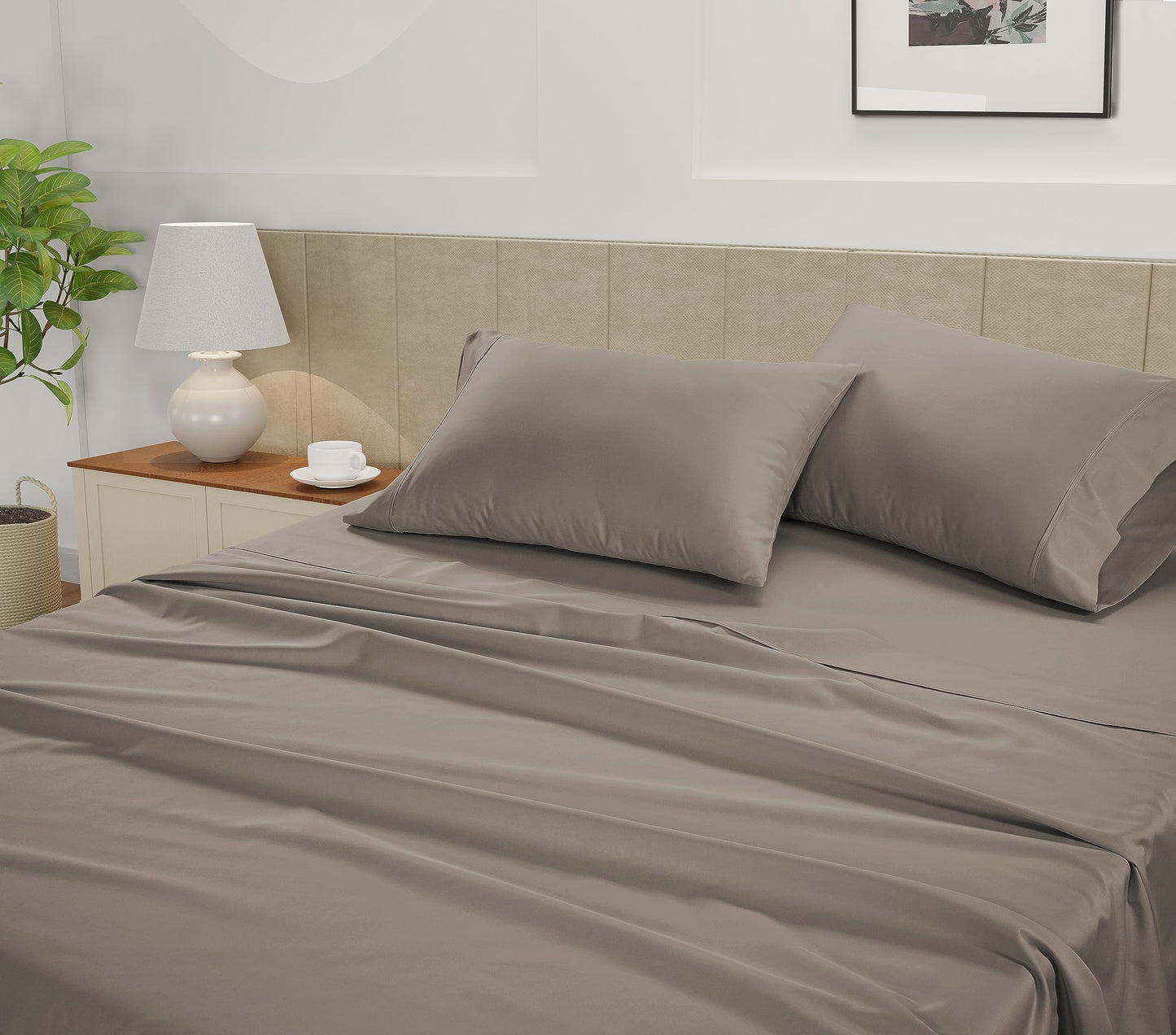 LANE LINEN King Size Sheets Set - 450 Thread Count 100% Cotton King Sheet Set, 4 Pc King Bed Sheets, King Sheets Cooling, Breathable King Size Bed Sheets, Deep Pocket King Sheets - Taupe