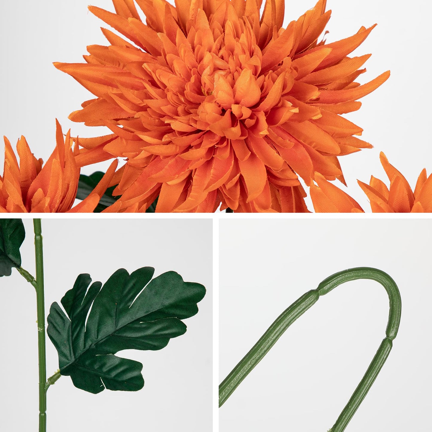 Hollyone 6Pcs Orange Artificial Mums Flowers Fall Chrysanthemum Flowers 25.6" Long Stem Faux Spider Mum Flowers Large Autumn Floral Arrangements Bouquets Fake Pincushion Silk Flower for Home Decor