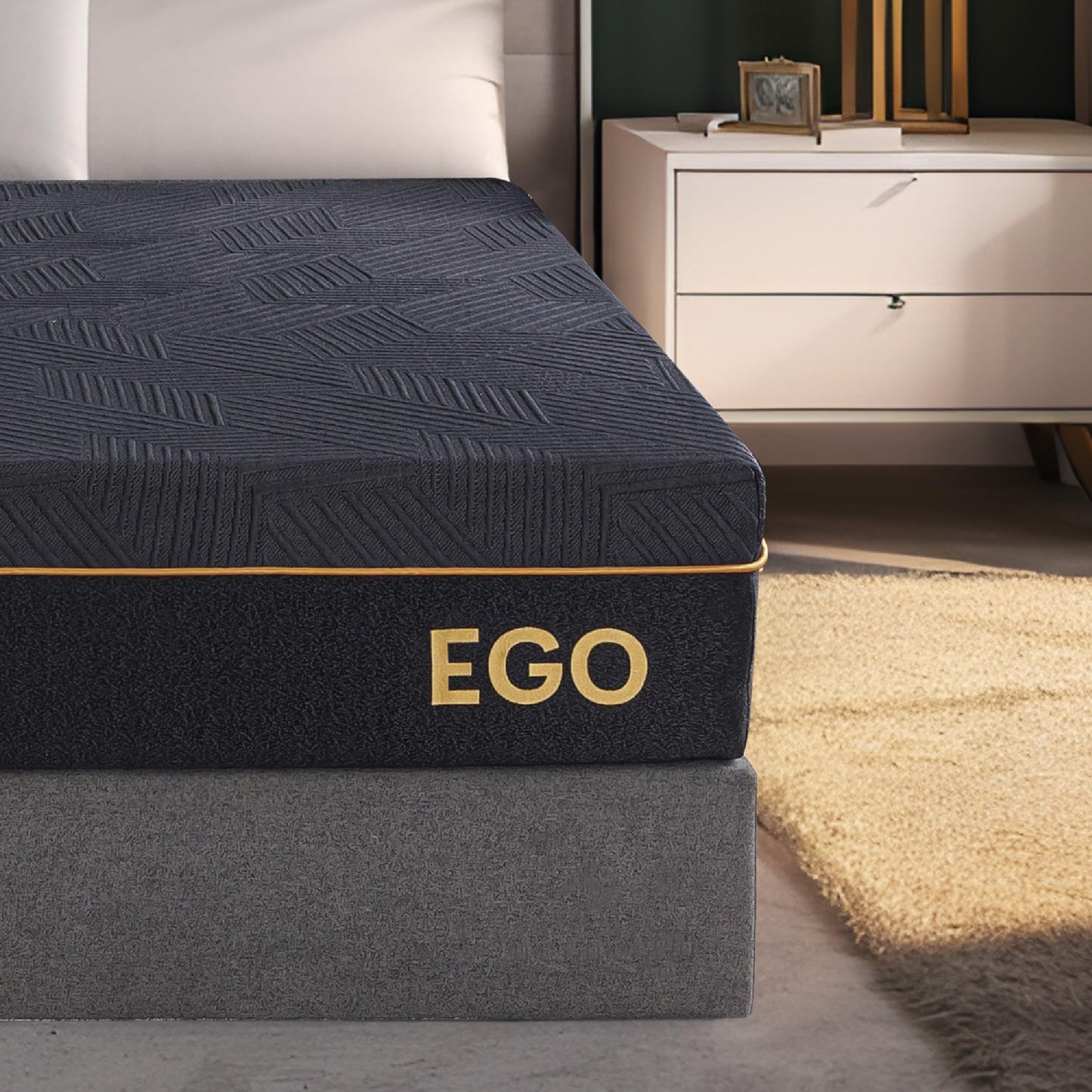 EGOHOME 12 Inch California King Memory Foam Mattress, Cooling Copper Gel Mattress for Pain Relief, Therapeutic Mattress in a Box, CertiPUR-US Certified, Fiberglass Free Medium Mattress Black