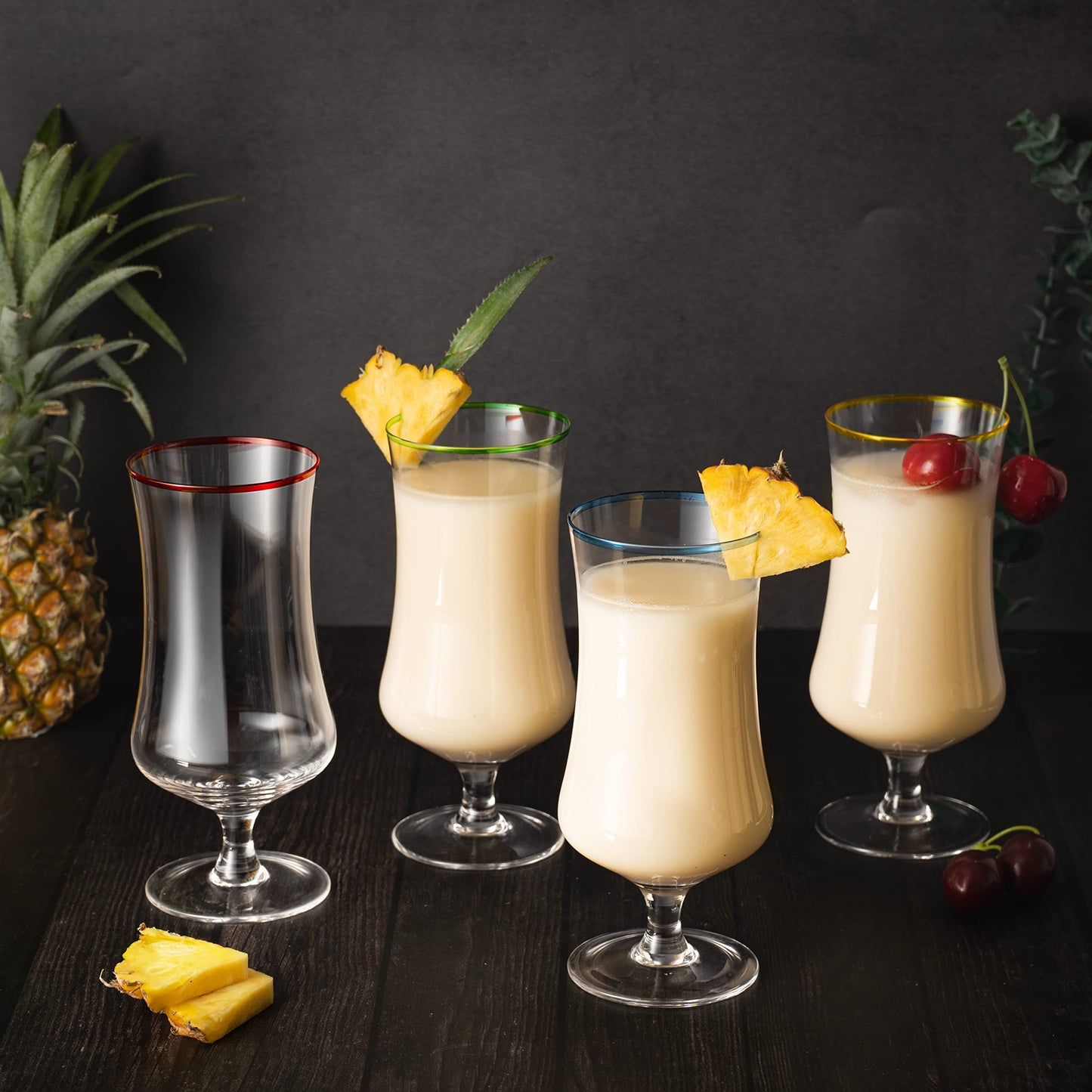 Pina Colada, Daiquiri, Frozen Cocktails & Juice Glasses, Hurricane Glassware, Large 17oz - 4 Set - Tropical Cocktail Tall Stemmed Crystal Grande Cups, Tulip Shaped for Bar Drinks, Bloody Mary, Mai Tai