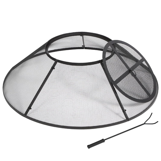 Lineslife Fire Pit Spark Screen 36 Inch with Top Cover Round, Heavy Duty Collapsible Outdoor Fire Pit Mesh Screen, Metal Fire Pit Top Lid with Ring Handle for Patio Backyard, Black