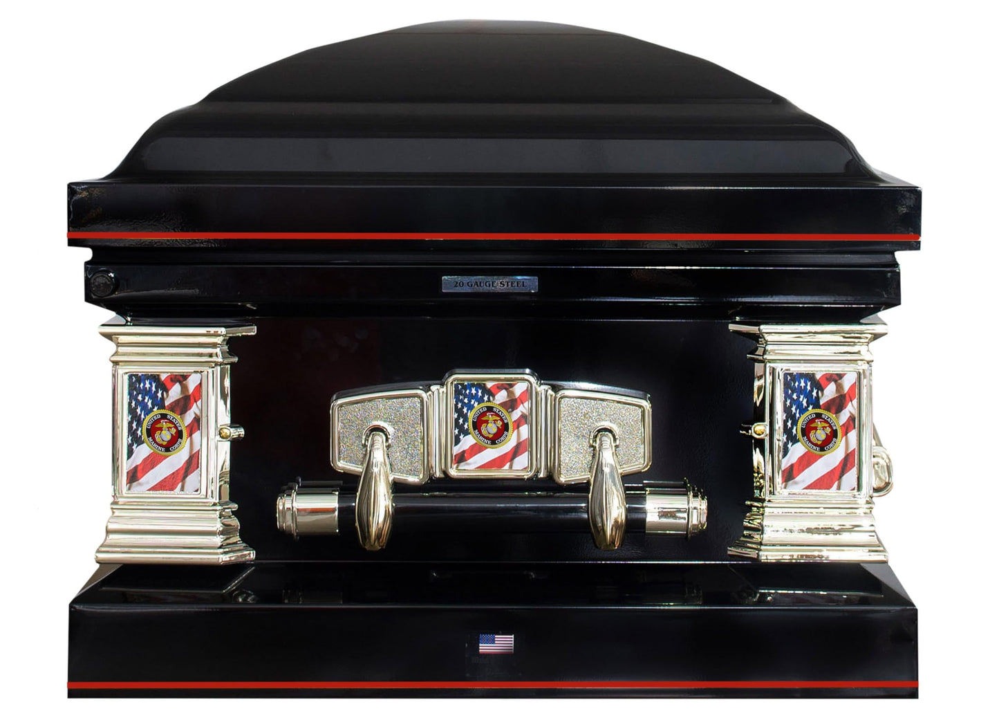 Titan Casket Veteran Select Steel Casket (Marines) Handcrafted Funeral Casket - Black with Black, Red-Lined Interior & Marines Head Panel