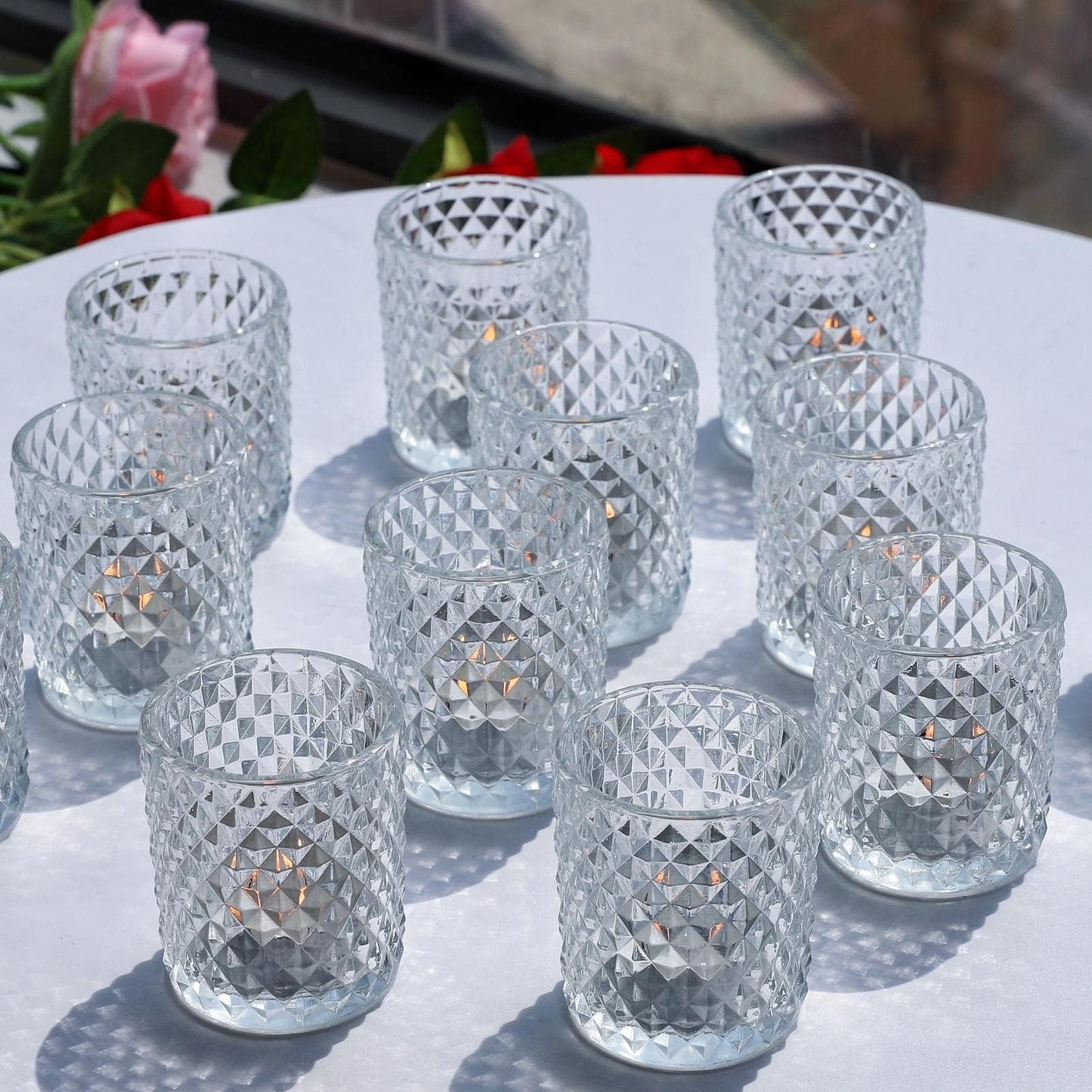 Woho 12Pcs Clear Votive Candle Holders, Tealight Candle Holder for Home Decor, Glass Tea Lights Candle Holder for Birthday Holiday Table