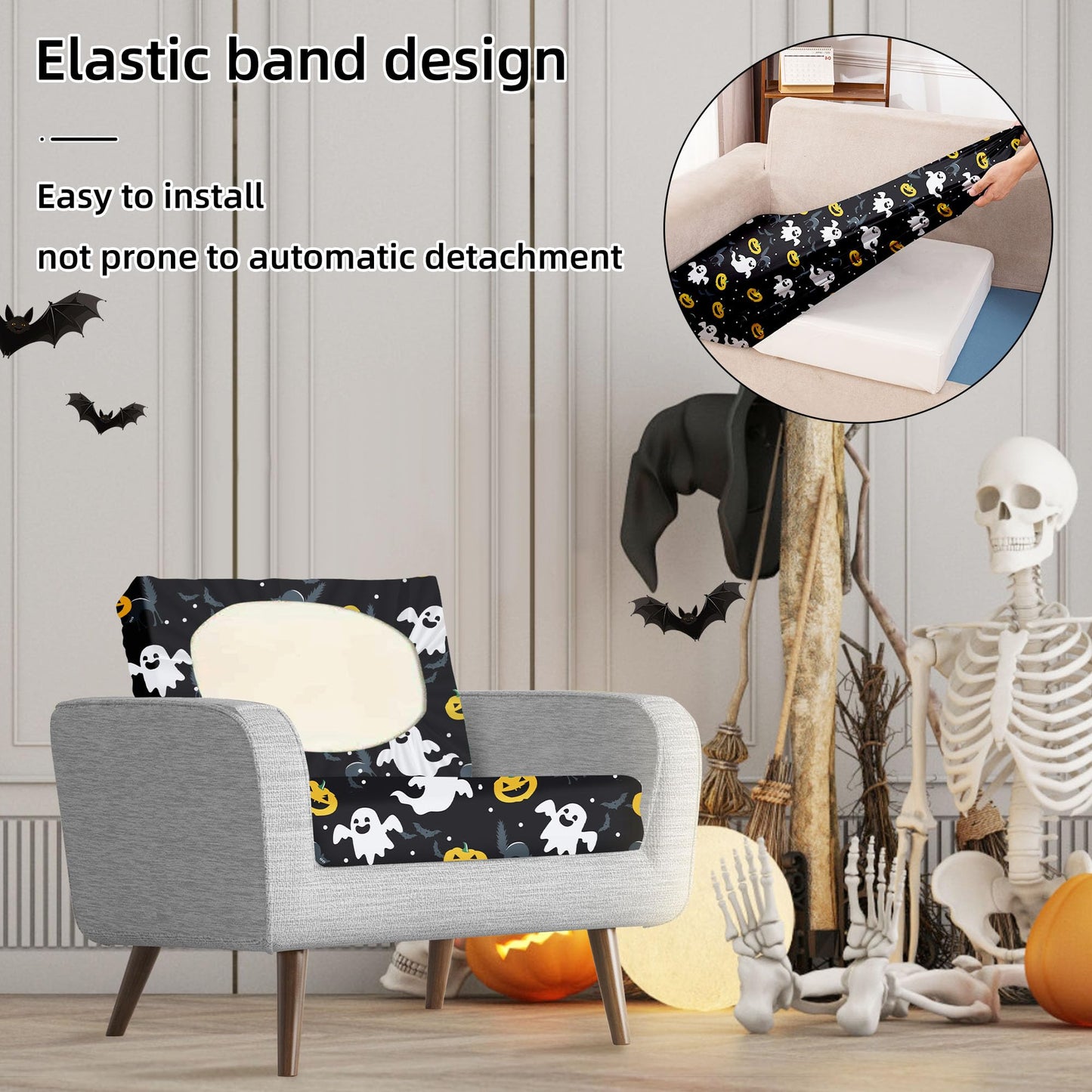 8Pcs Halloween Patio Cushion Covers Spooky Pumpkins Outdoor Cushion Covers,for Halloween Party Outdoor Couch Cushion Covers Replacement,Outdoor Sofa Covers Patio Slipcovers Couch Cover (Cover Only)