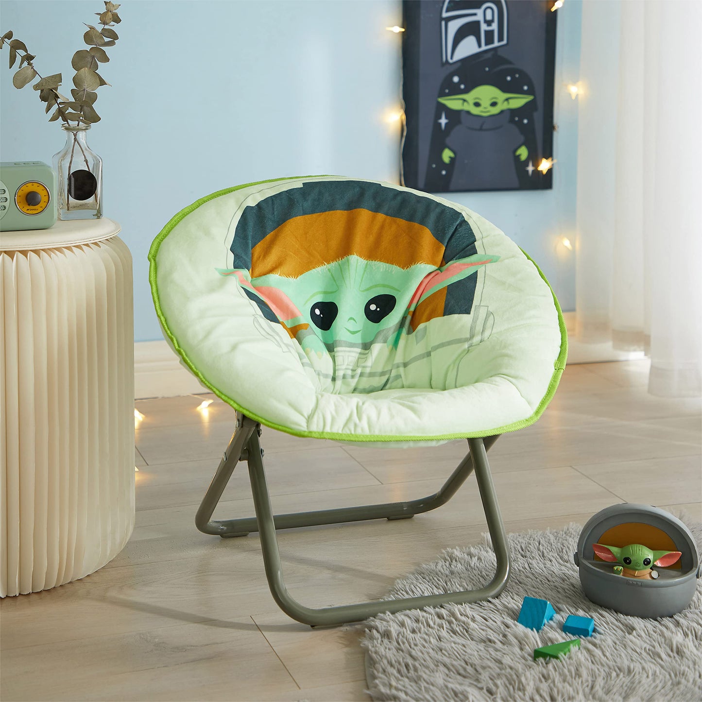 Idea Nuova Disney Star Wars The Mandalorian, Grogu aka The Child Toddler 19” Folding Saucer Chair with Cushion, Polyester, Ages 3+