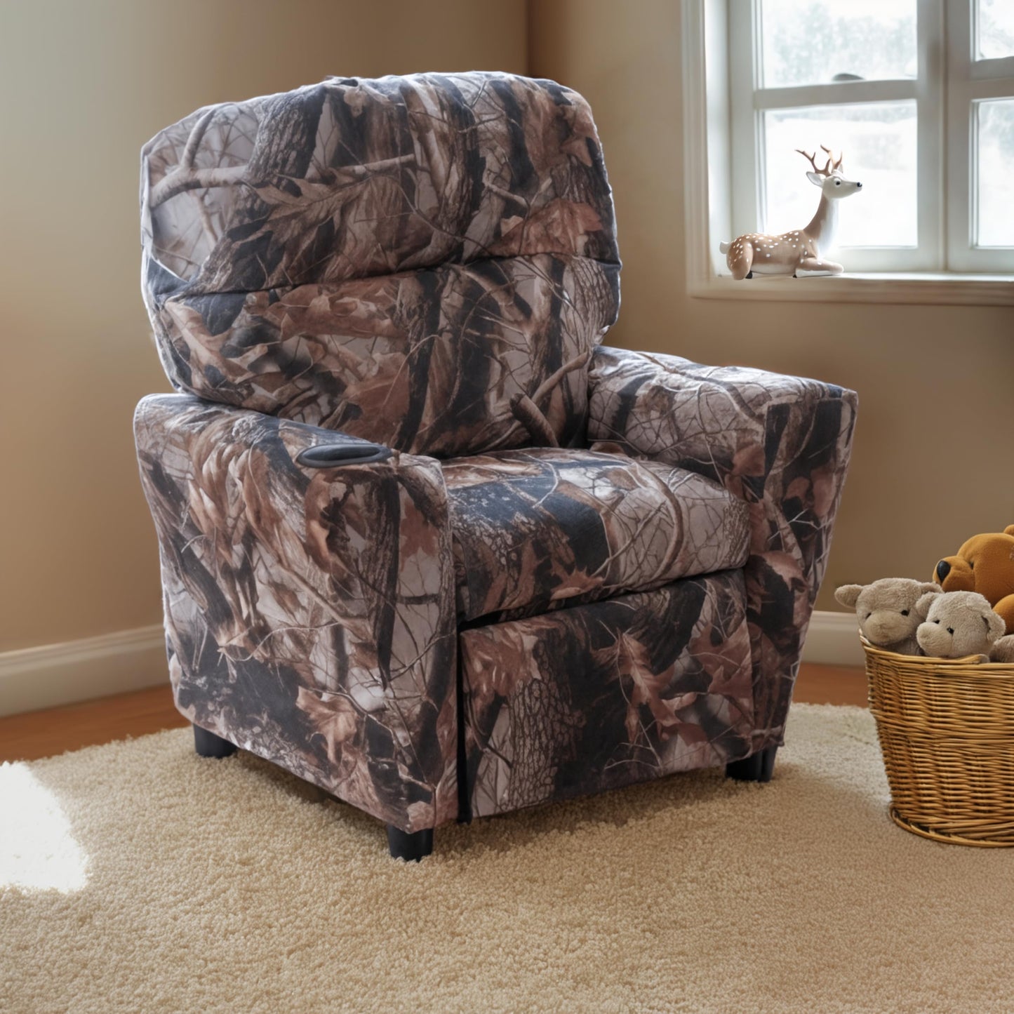 Flash Furniture Chandler Vinyl Kids Recliner with Cup Holder and Safety Recline, Contemporary Reclining Chair for Kids, Supports up to 90 lbs., Camouflage