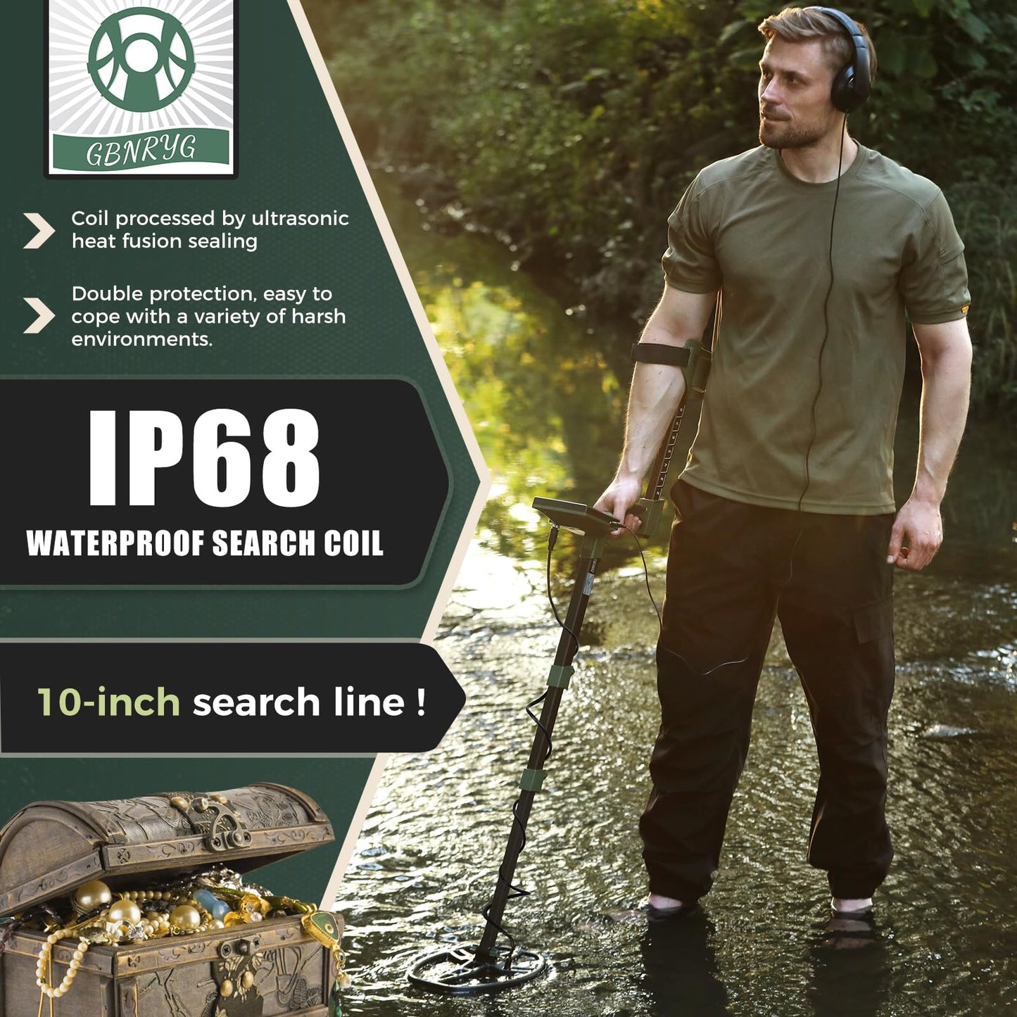 Gbnryg Metal Detector for Adults Professional, Pinpoint Metal Detector Waterproof Gold and Silver, Higher Accuracy, Bigger LCD Display, 12" IP68 Coil, New Advanced DSP Chip