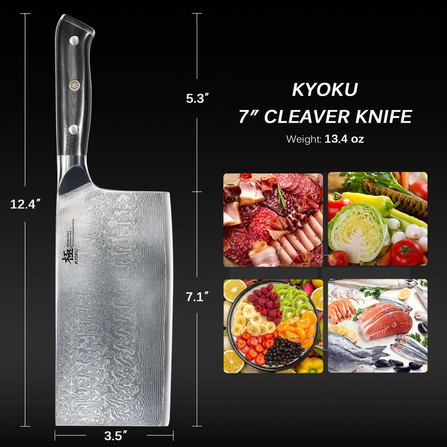 KYOKU Vegetable Cleaver Knife - 7" - Shogun Series - Japanese VG10 Steel Core Forged Damascus Blade - with Sheath & Case