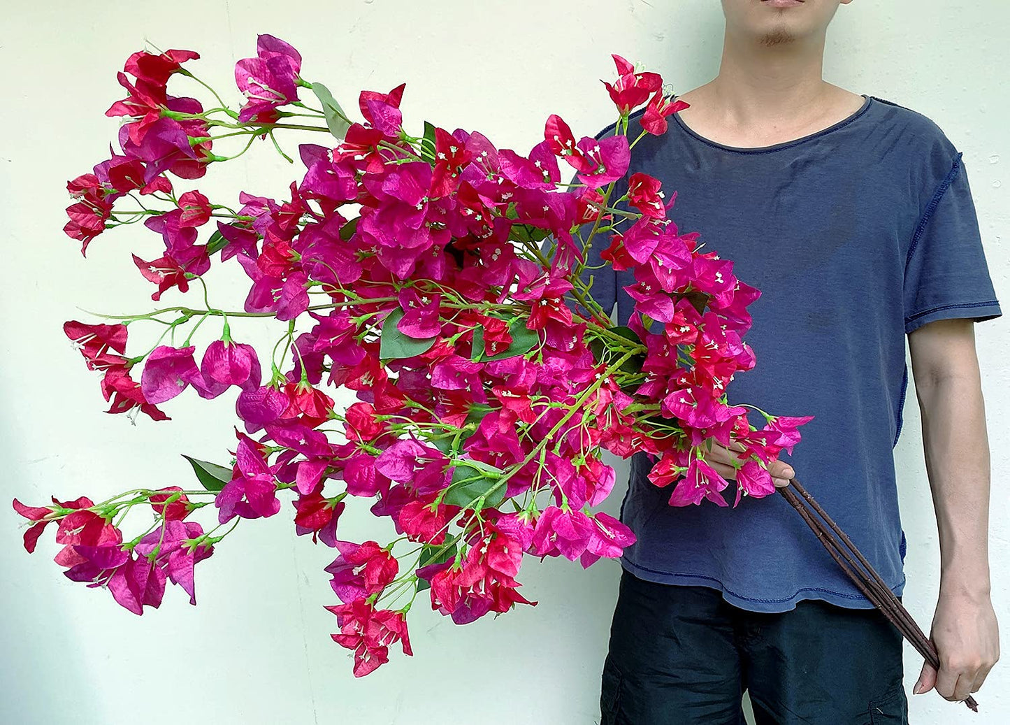 Artificial Flowers Silk Bougainvillea Branches Faux Artificial Bougainvillea Floral Stems Long Plant Branches 45" for Wedding Centerpieces, Table Runner, Home Decoration (Fushia Mixed - Pack of 4pcs)