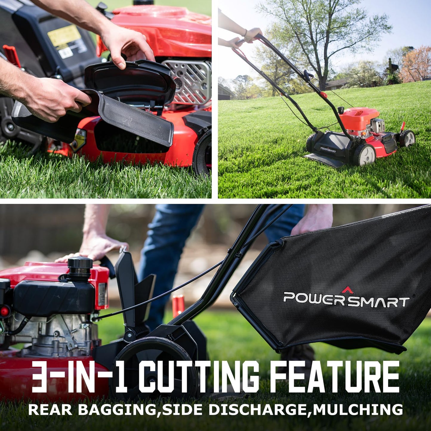 PowerSmart Gas Lawn Mower 17-Inch 127cc 3-in-1 Walk-Behind Push Mower, Oil Included DB8617 2024 Version