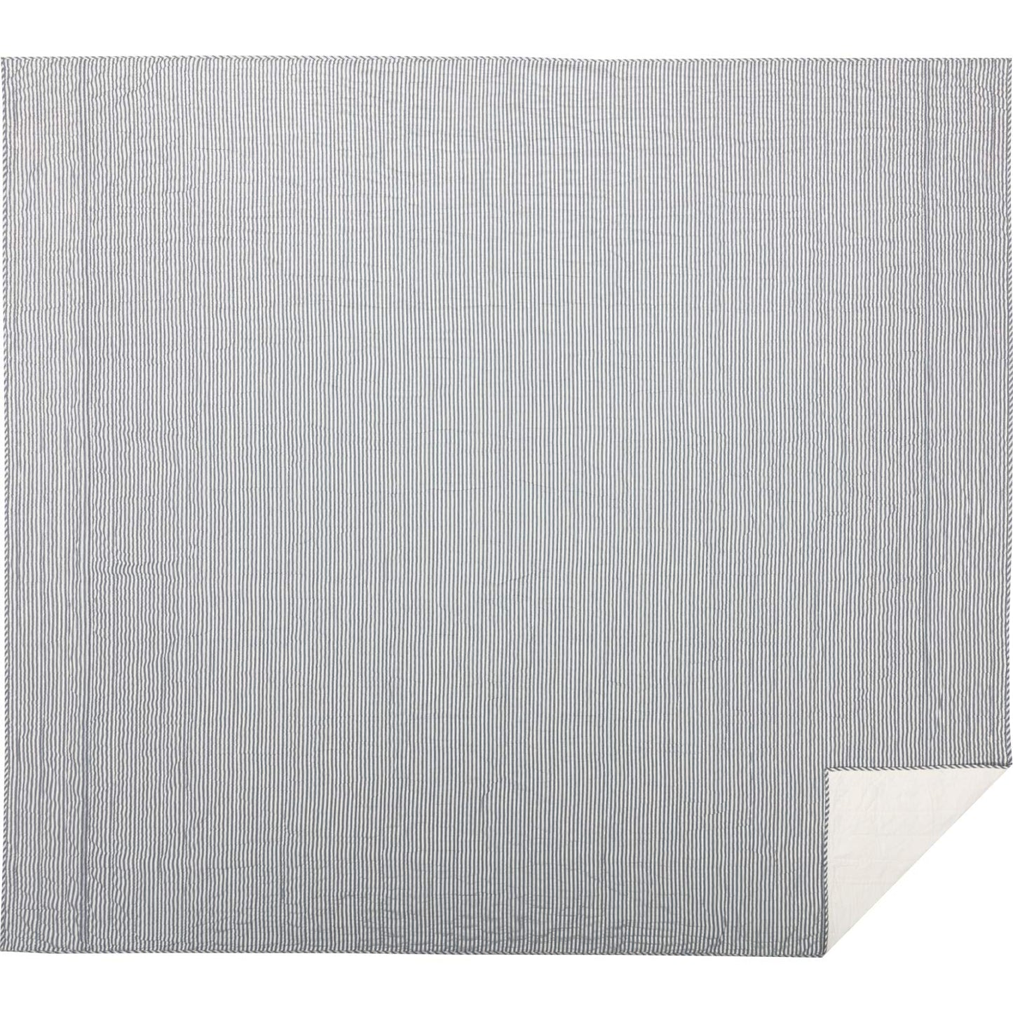 VHC Brands Sawyer Mill Ticking Striped Cotton Farmhouse Pre-Washed California King Bedding Accessory, Quilt 130x115, Blue Denim