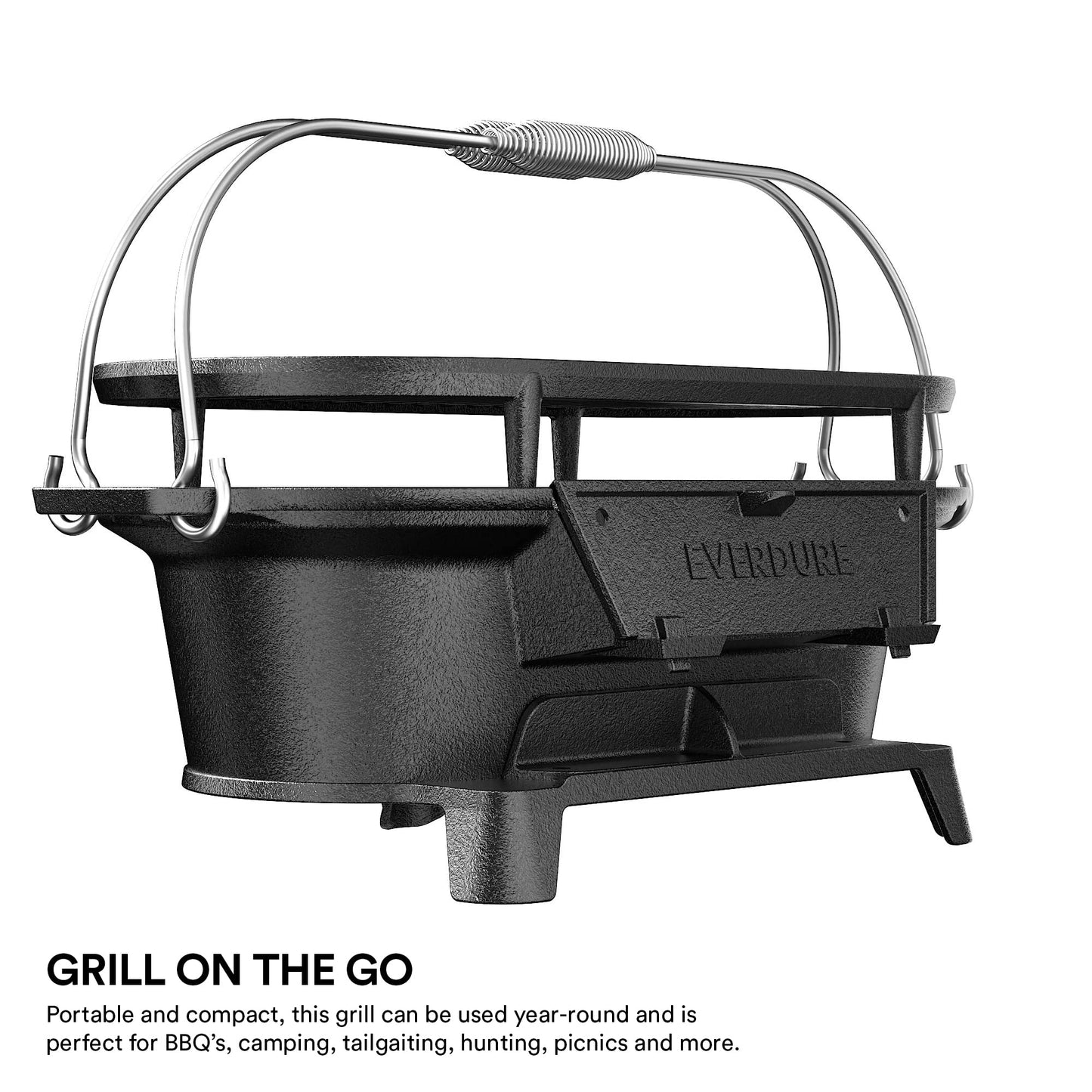 Everdure Oval Cast Iron Grill & Cover – Outdoor, Portable Charcoal Grill and Tabletop Cast Iron Skillet - 100% Cast Iron, Enameled, Durable, Small Charcoal Grill, Camping Stove, Hibachi Grill