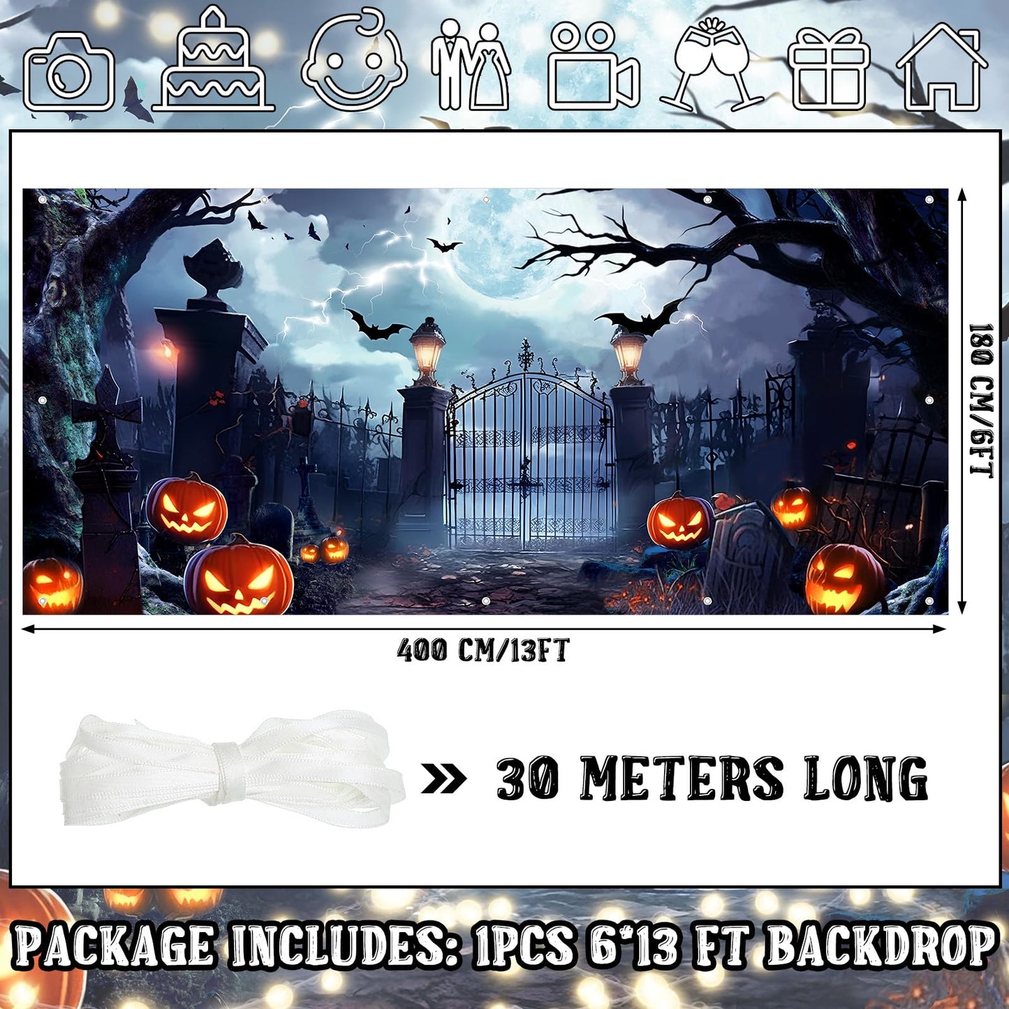 Preboun Halloween Garage Door Banner Large Hanging Backdrop Door Cover Halloween Garage Wall Decorations for Outdoor Holiday(6 x 13 ft)